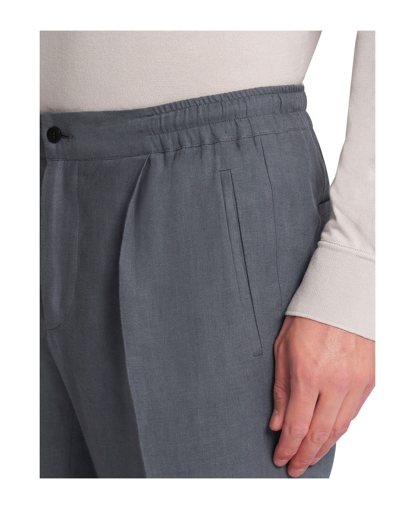 Kiton Trousers Linen - GREY ボトムス