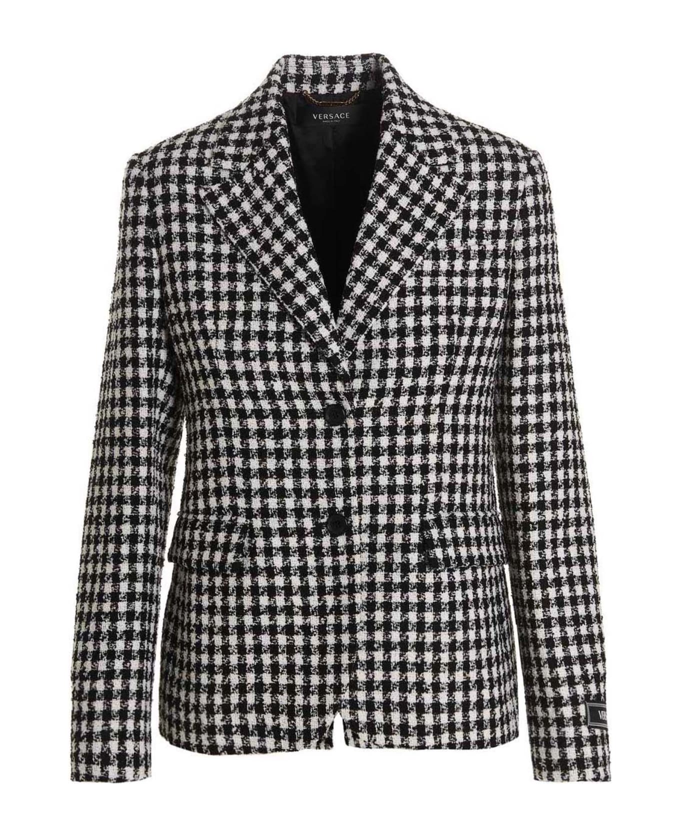 Versace Tweed Wool Blazer Jacket - White/Black ブレザー