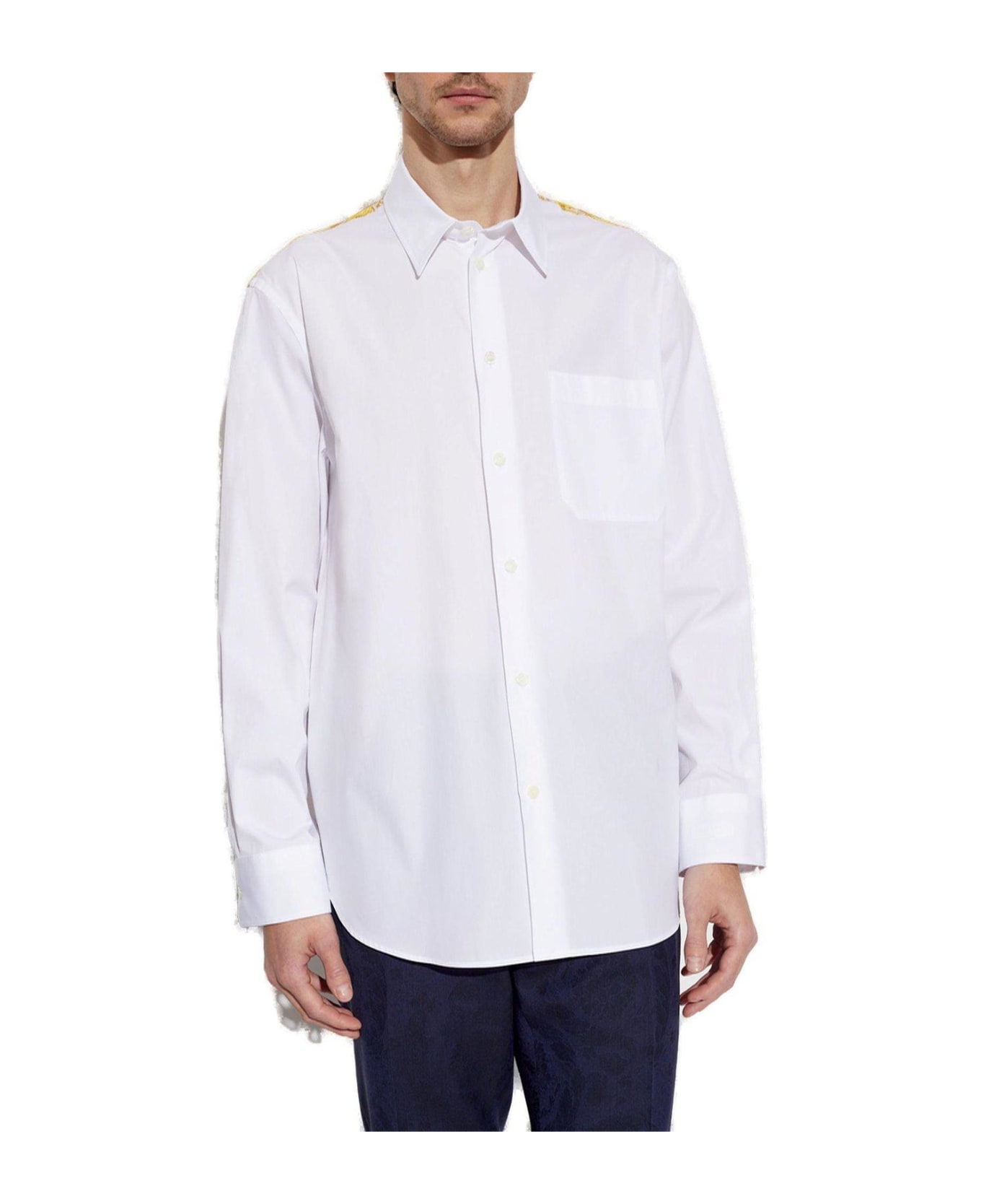 Versace Barocco-panelled Button-up Shirt - Beige