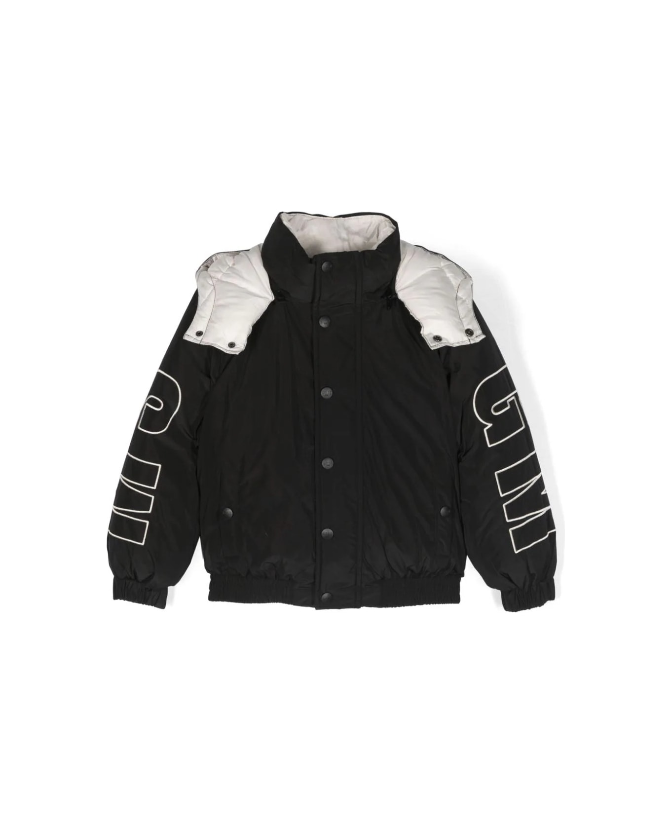 MSGM Black And White Puffer Jacket With Logo - Black コート＆ジャケット