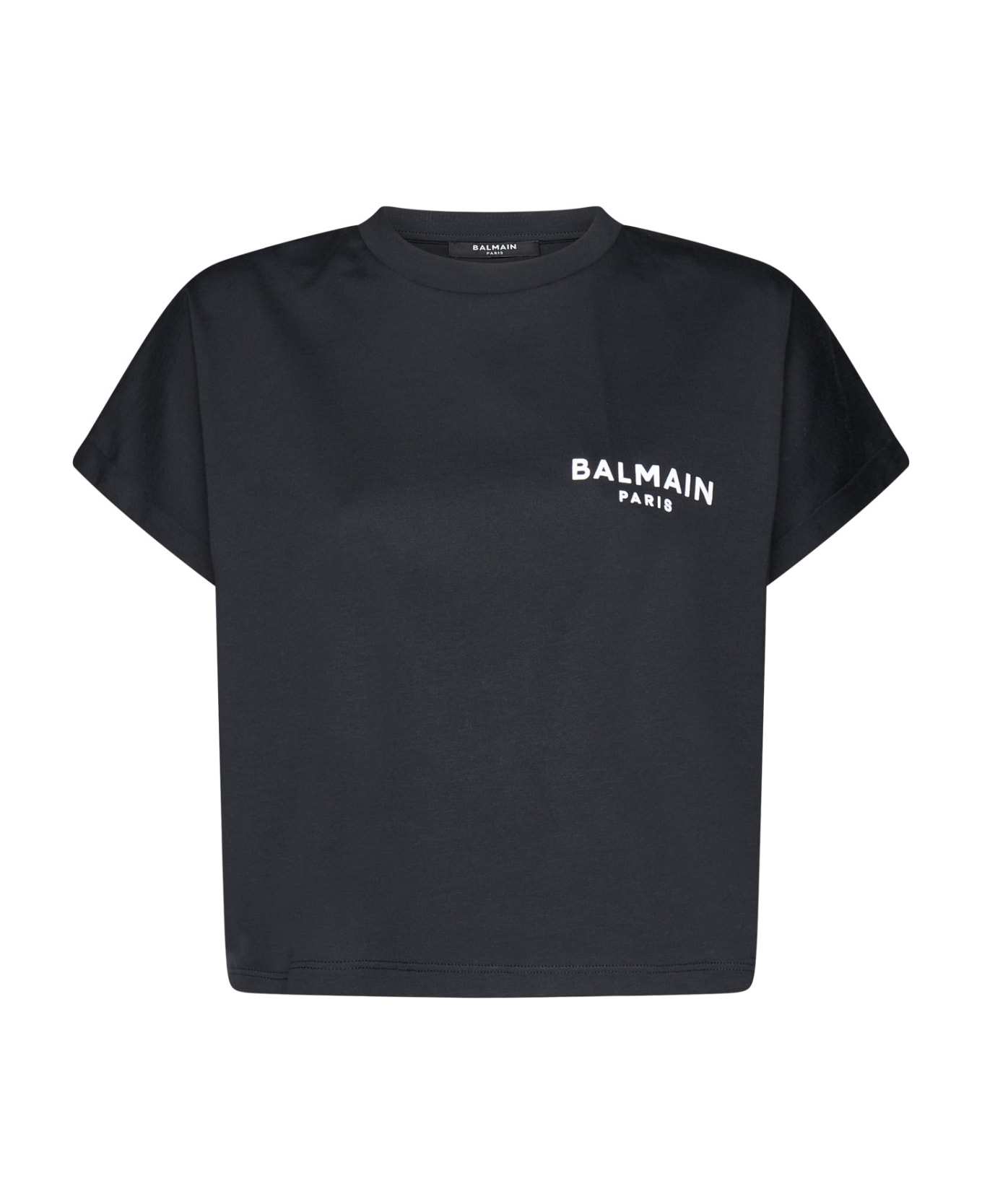 Balmain Contrasting Logo Cropped T-shirt - Black