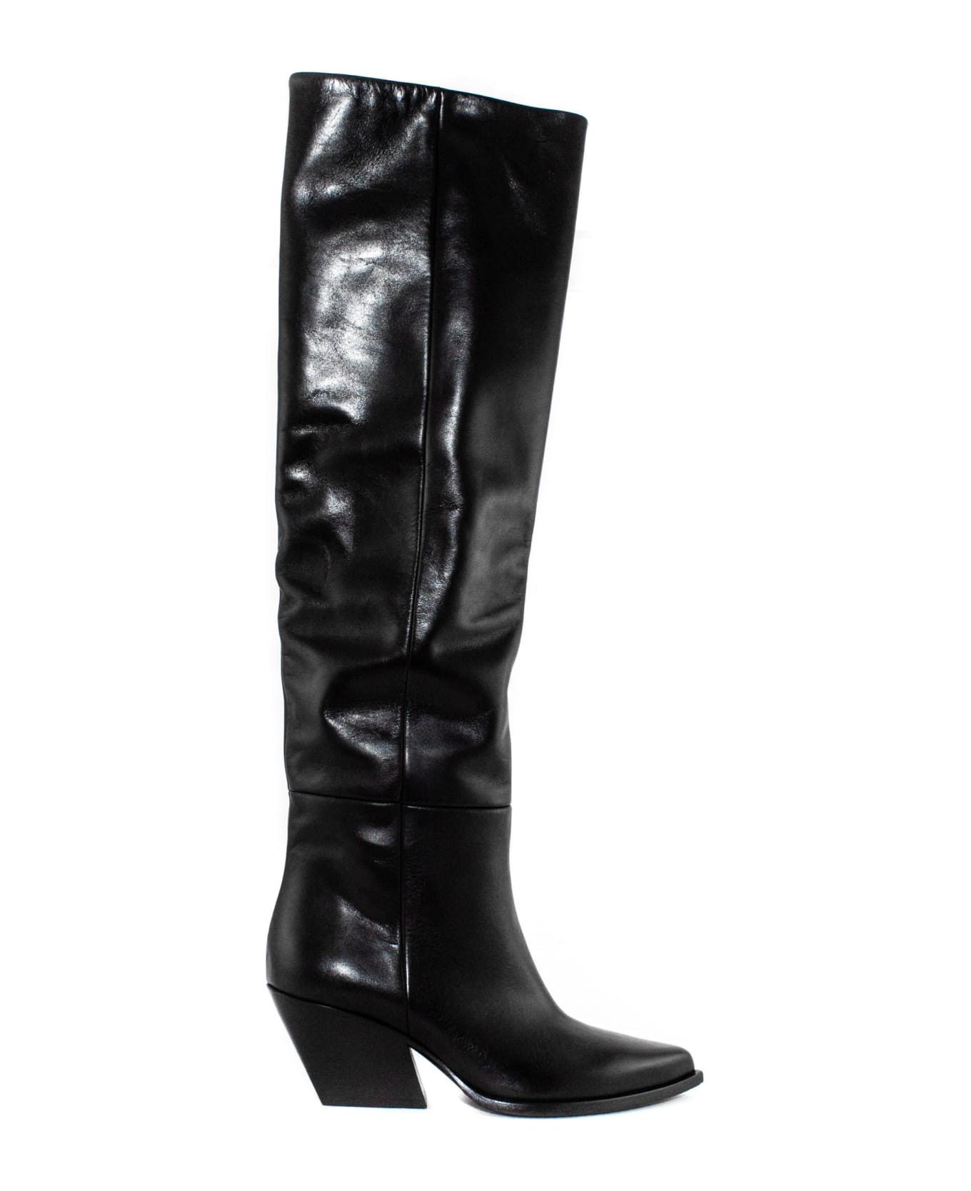 Elena Iachi Black Leather Knee Boots - Black