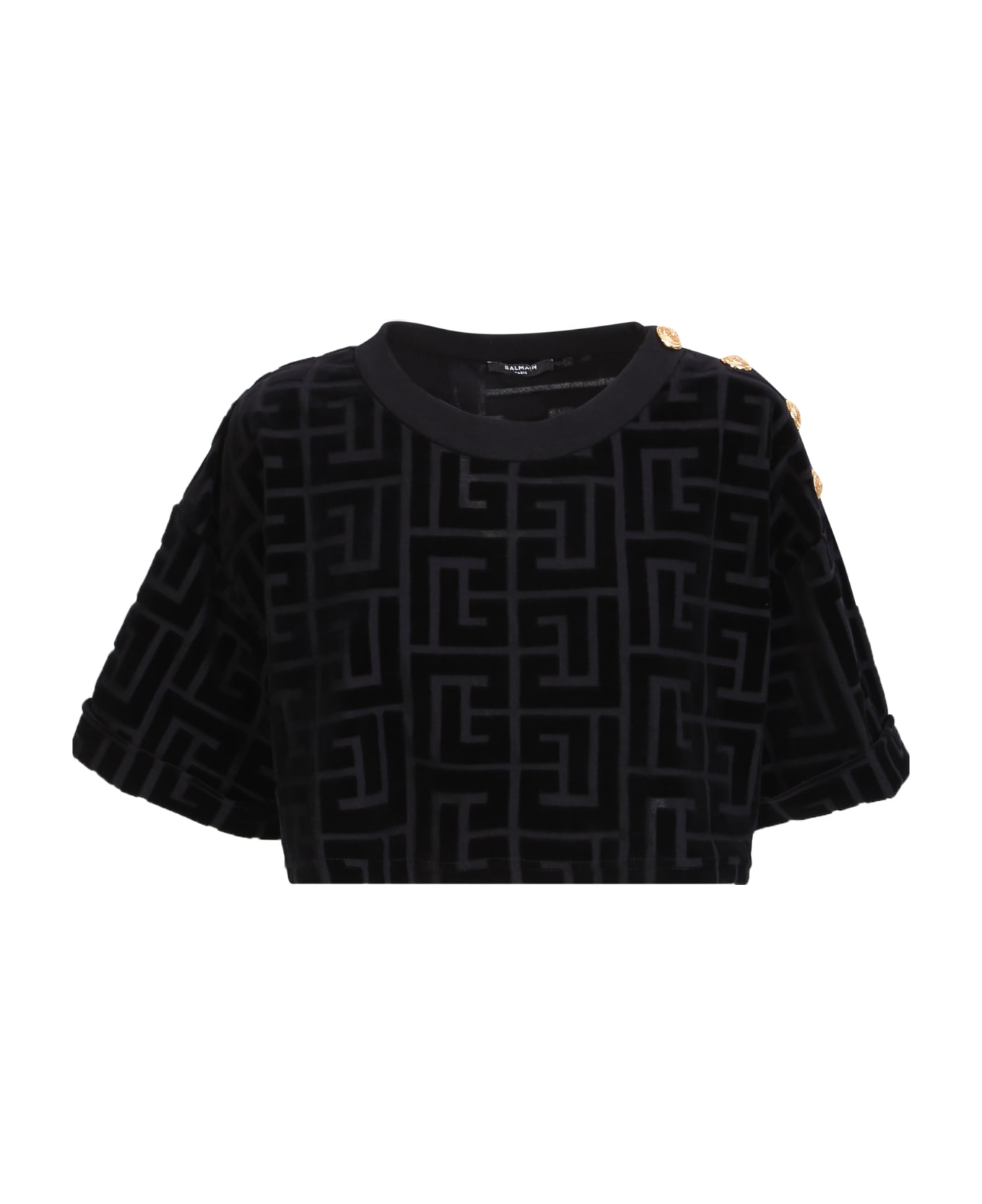 Balmain Velvet-effect Cropped Sweater - Black