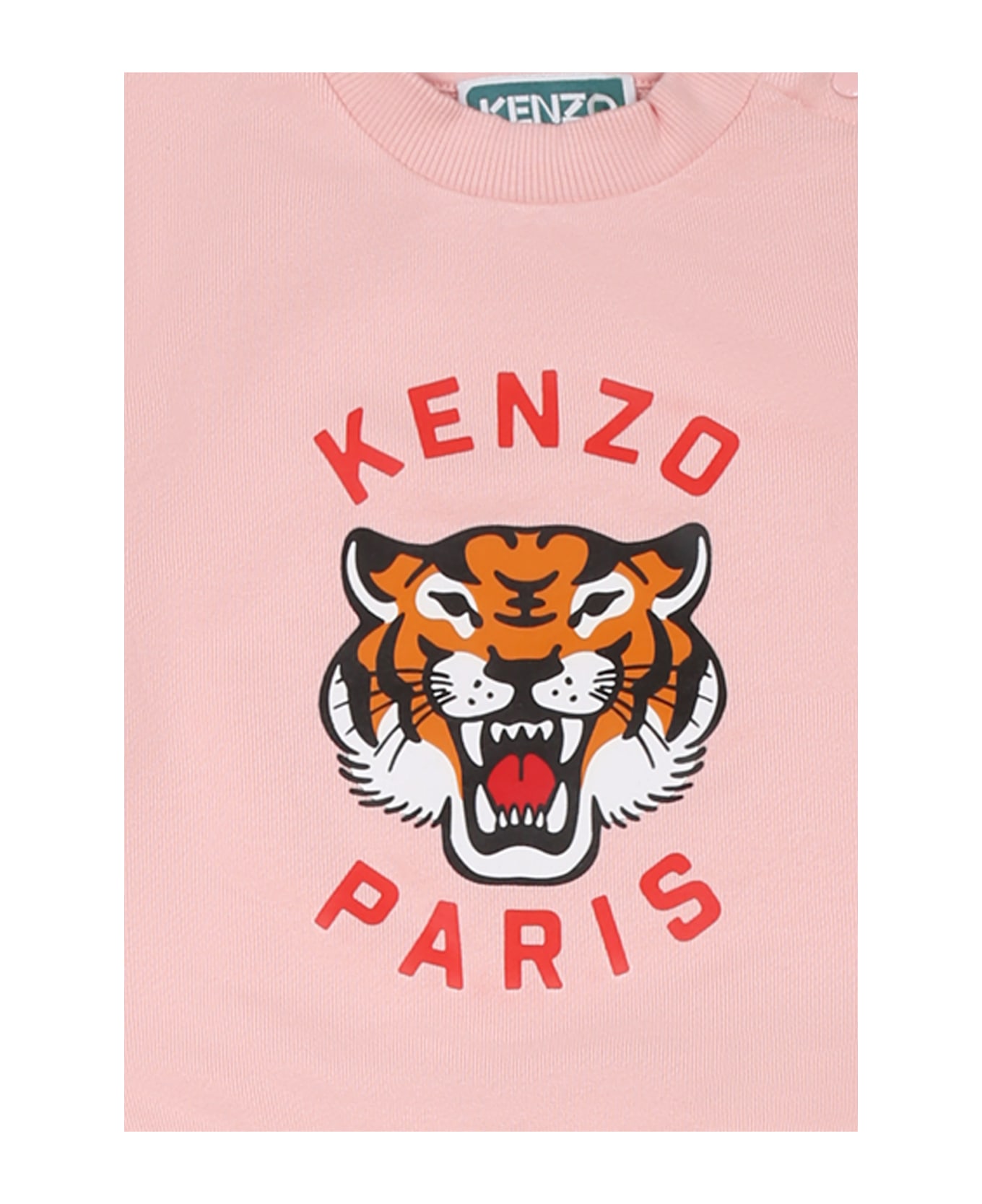 Kenzo Kids Pink Suit For Baby Girl With Licky Tiger - Pink