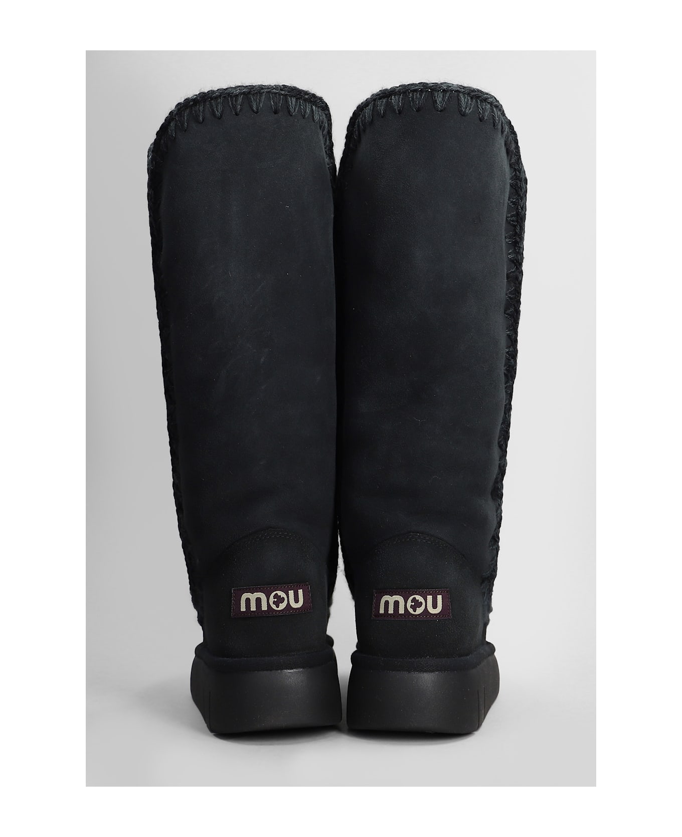 Mou Eskimo Bounce 40 Low Heels Boots In Black Suede - black