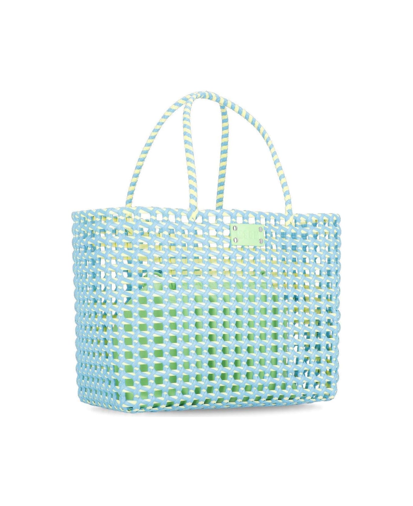 MSGM Logo Patch Basket Bag - Light Blue