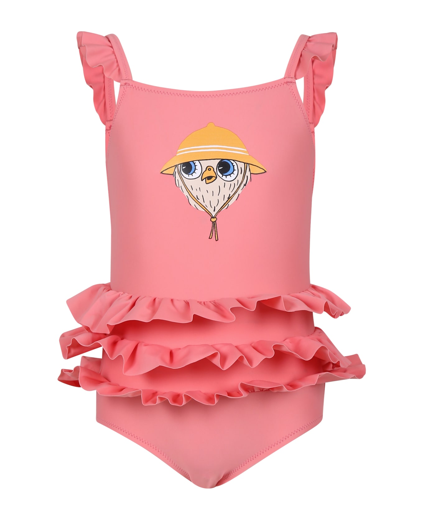 Mini Rodini Pink Swimsuit For Girl With Owl - Pink 水着