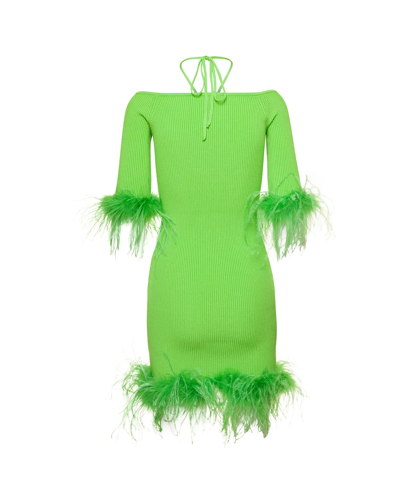 Giuseppe di Morabito Green Boat Neck Dress With Feather Detail In Viscose Woman - Green