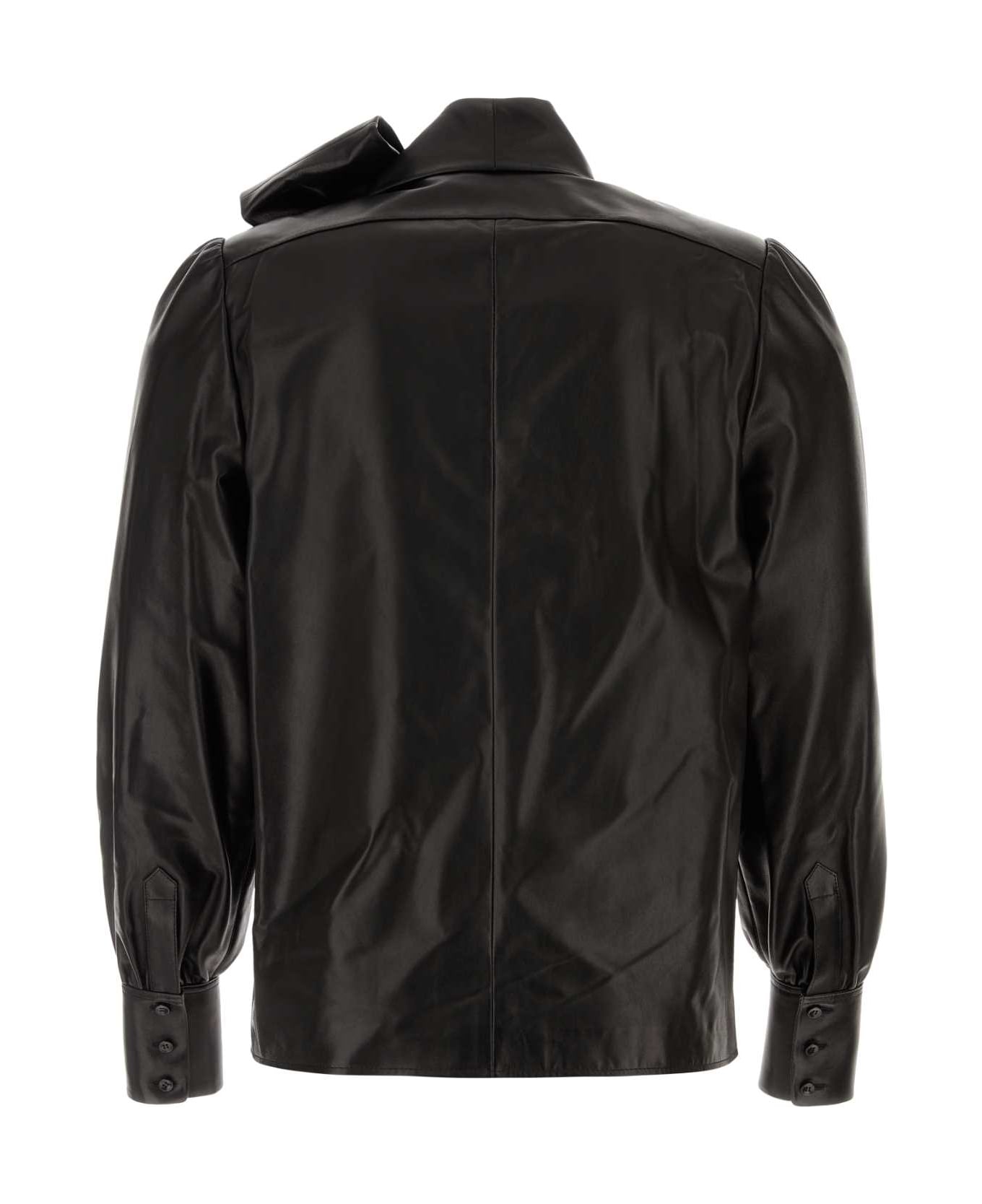 Saint Laurent Black Leather Shirt - NOIR