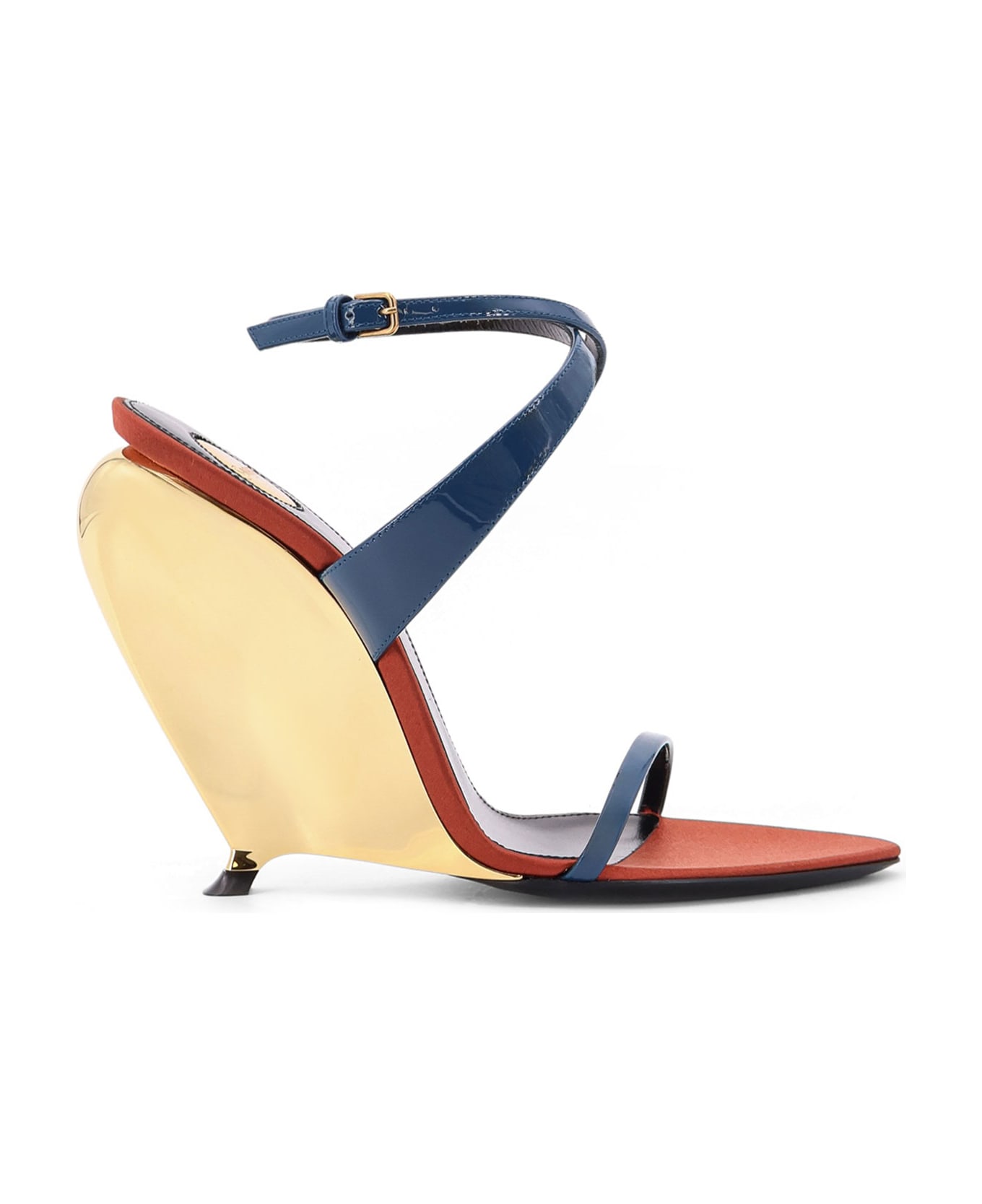 Saint Laurent Tallulah 110 Patent Leather Sandals With Sculptural Wedge Heel - Blue