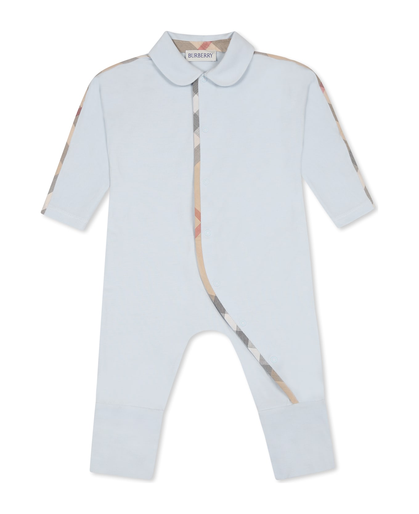 Burberry Light Blue Babygrow Set For Baby Boy With Vintage Check - Light Blue