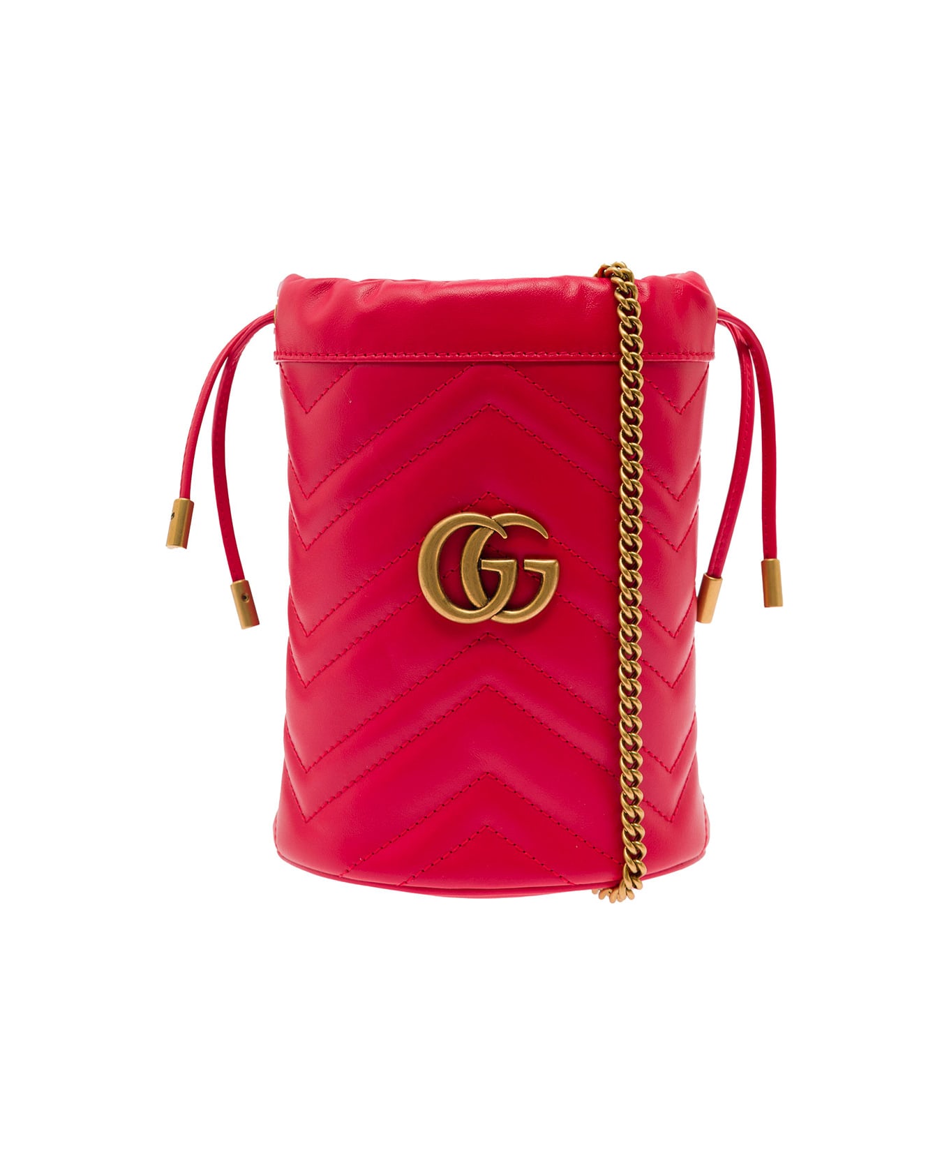 Gucci 'gg Marmont' Mini Red Bucket Hat With Double G In Matelass Eather Woman - Red ショルダーバッグ