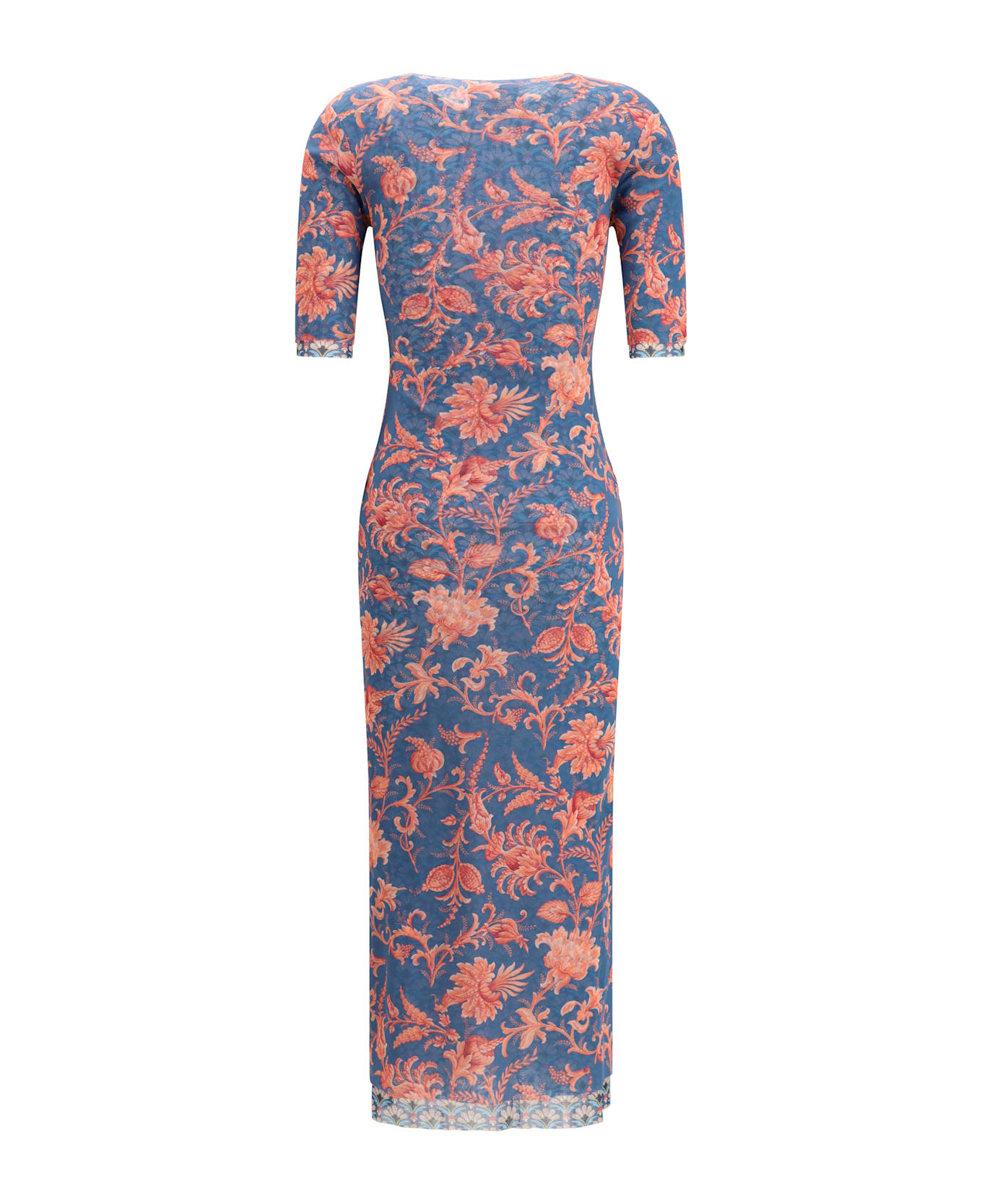 Etro Stretch Tulle Midi Dress With Floral Motif