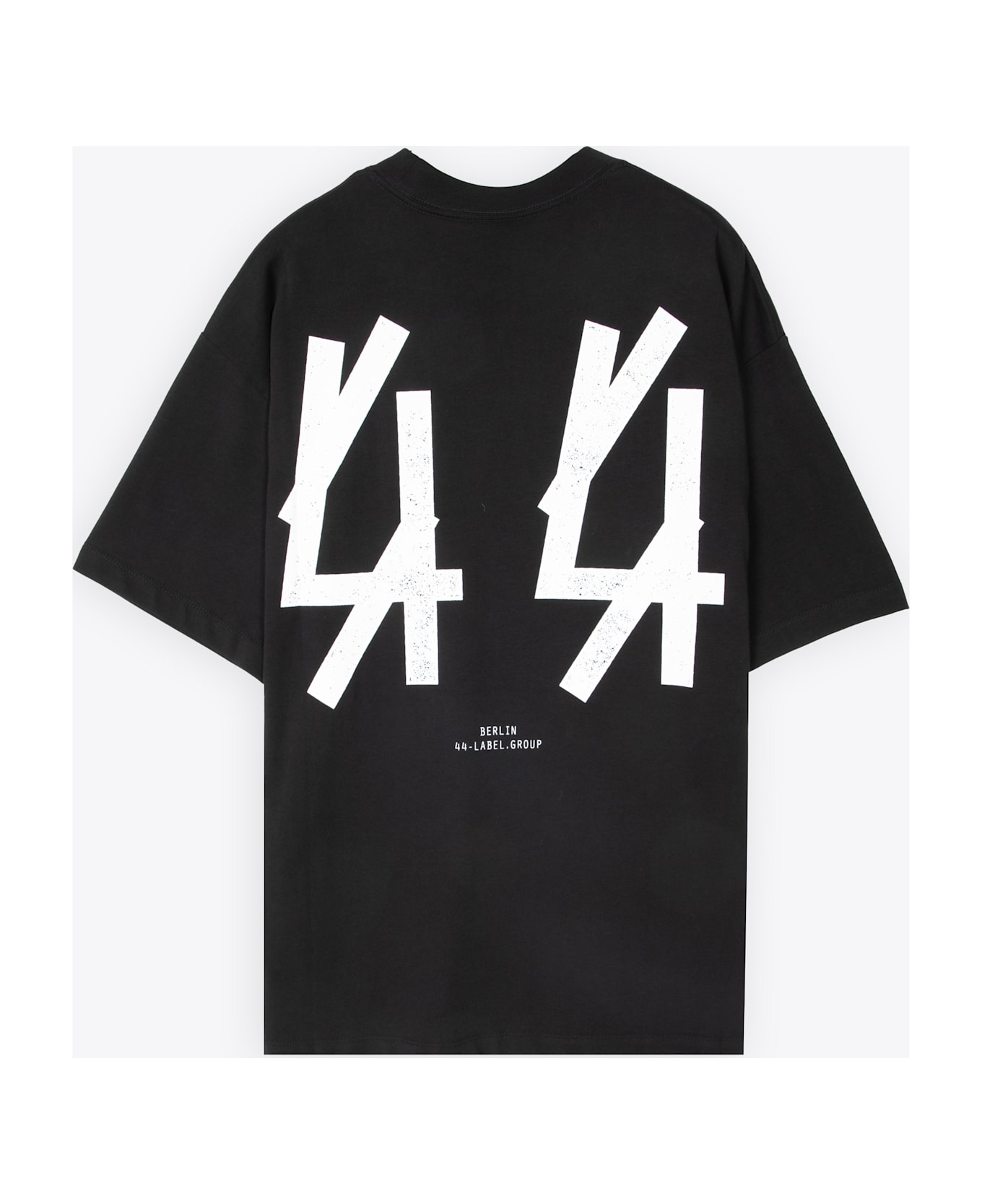 44 Label Group Tee New Bobai Black cotton t-shirt with front slogan and back logo - Front Row Tee - Nero/bianco