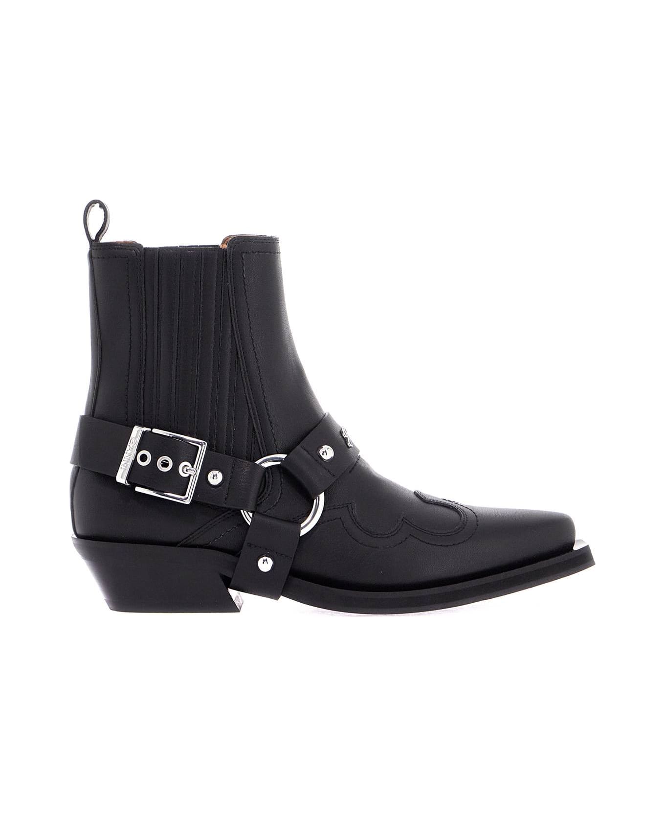 Ganni Western Chelsea Ankle Boots - BLACK