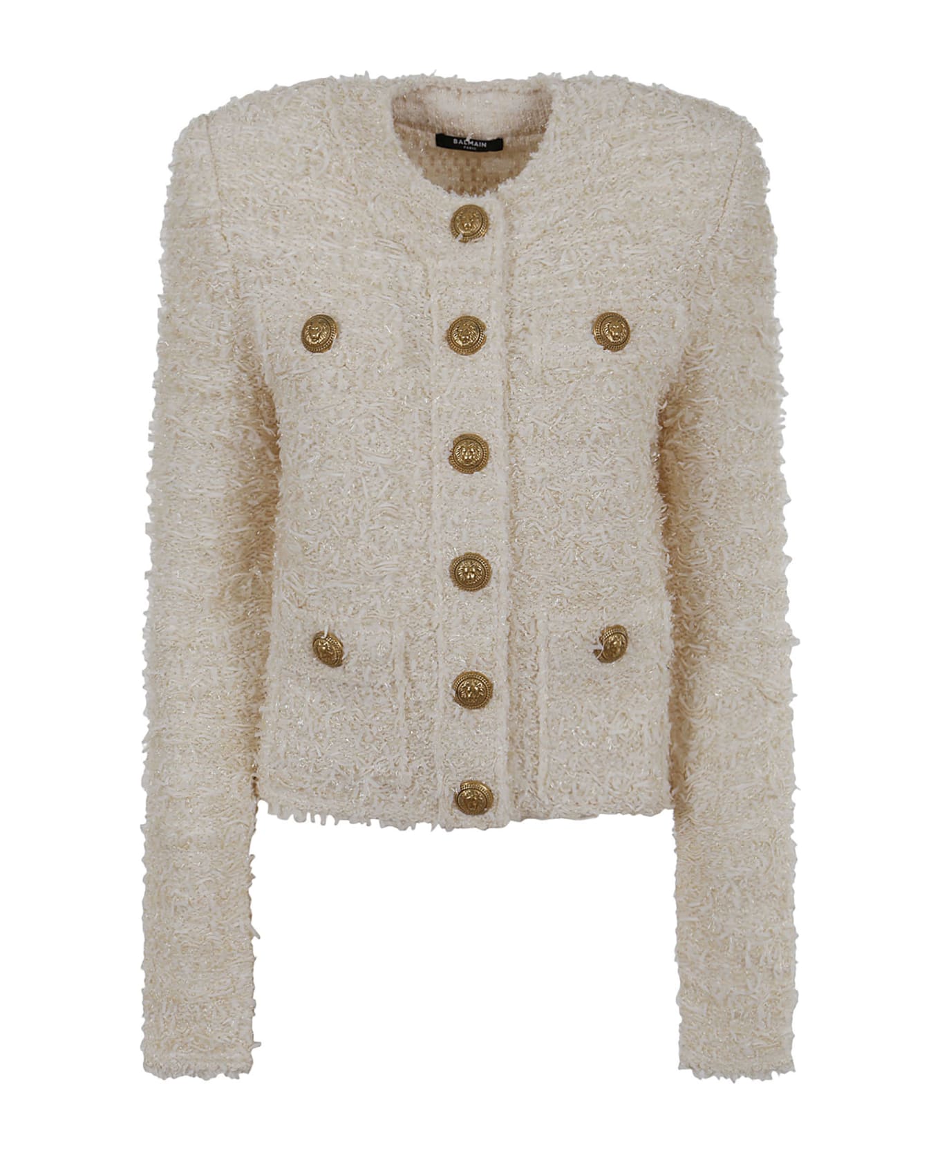 Balmain Collarless 4 Pkts Buttoned Tweed Jacket - Bg Naturel
