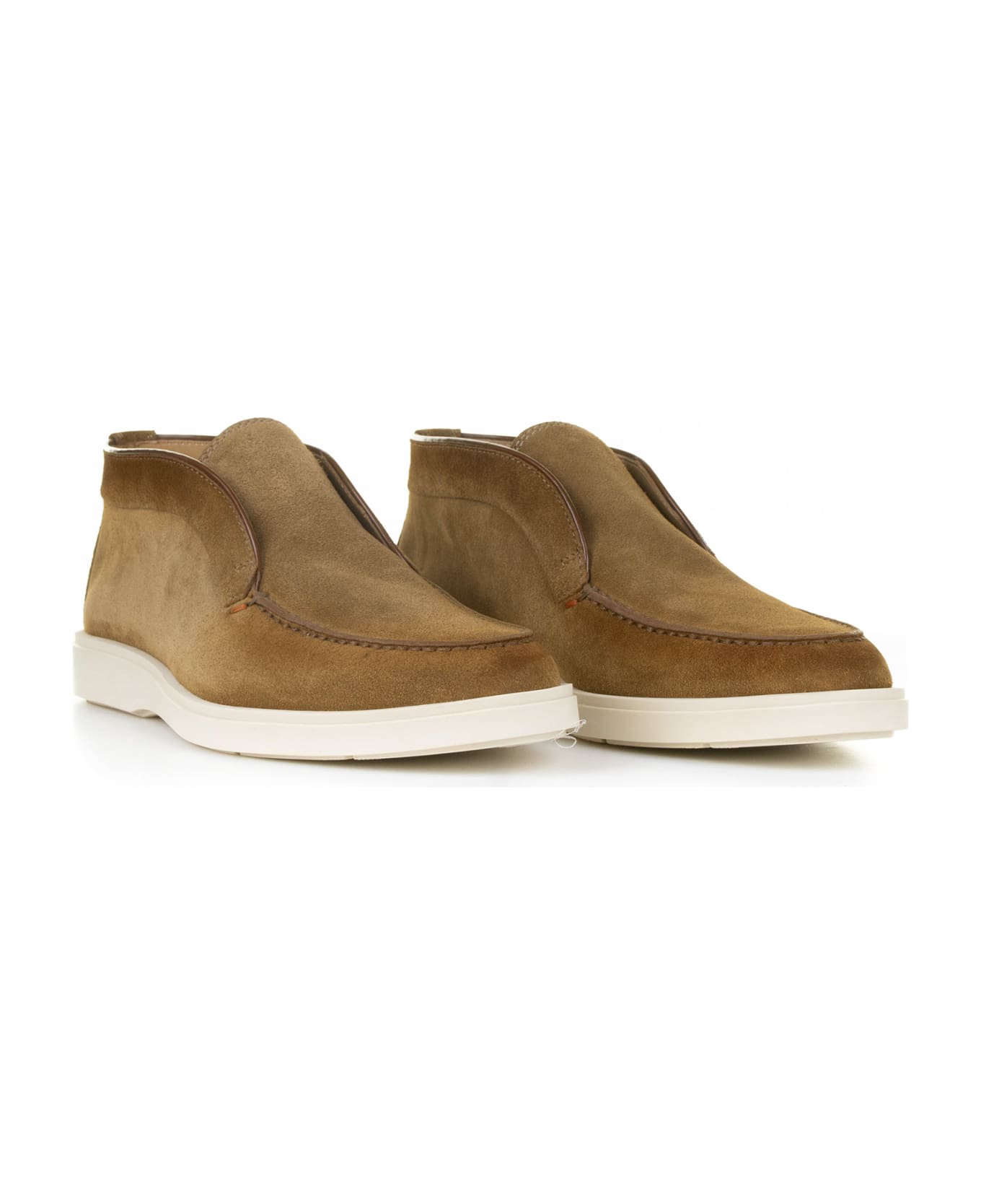 Santoni Brown Suede Ankle Boot With Rubber Sole - LIGHT BROWN