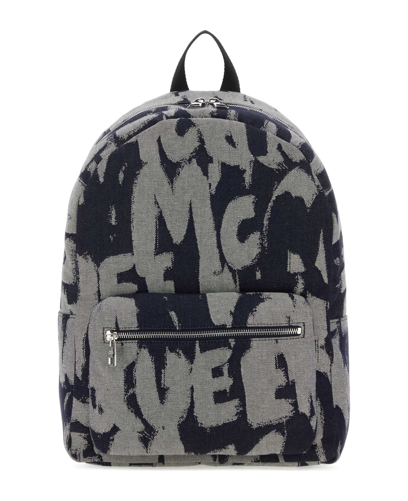 Alexander McQueen Embroidered Fabric Mcqueen Graffiti Backpack - DKBLUEIVORYBLACK