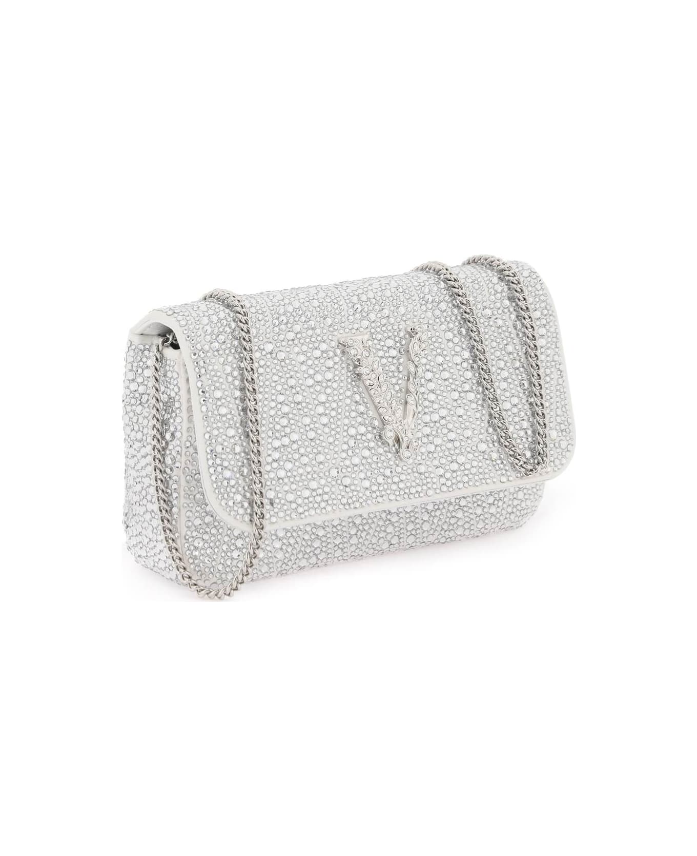 Versace Virtus Mini Bag With Crystals - OPTICAL WHITE PALLADIUM (Silver) クラッチバッグ