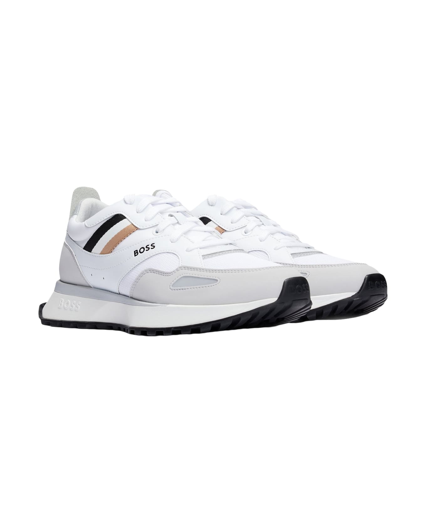 Hugo Boss White Runner Style Hybrid Sneakers With Eva Rubber Sole - White