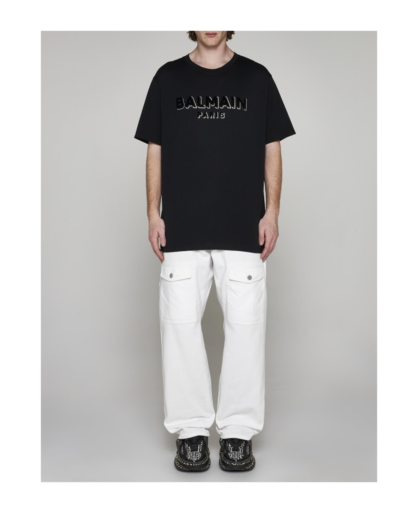 Balmain Logo Cotton T-shirt - Ejo Noir Noir Argent シャツ