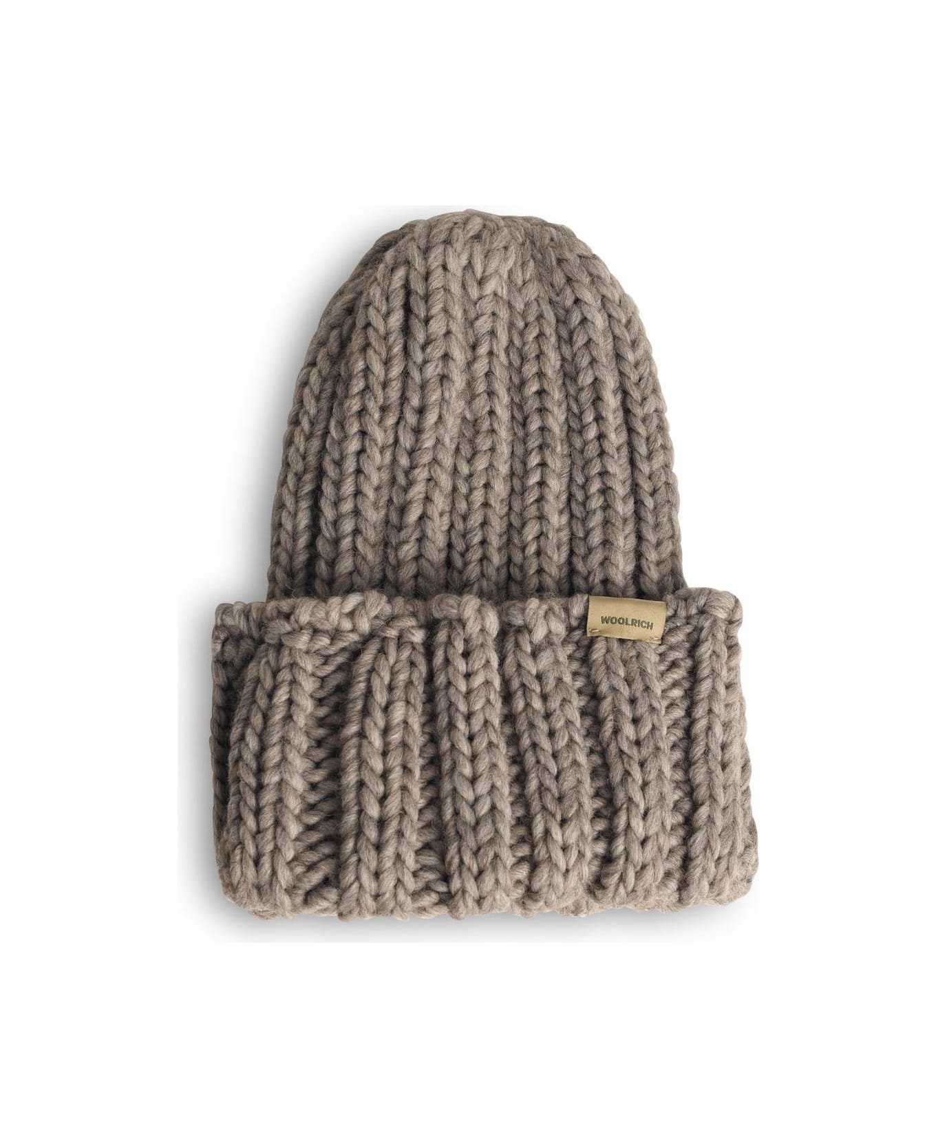 Woolrich Logo Patch Turn-up Hem Beanie - Light Grey Melange