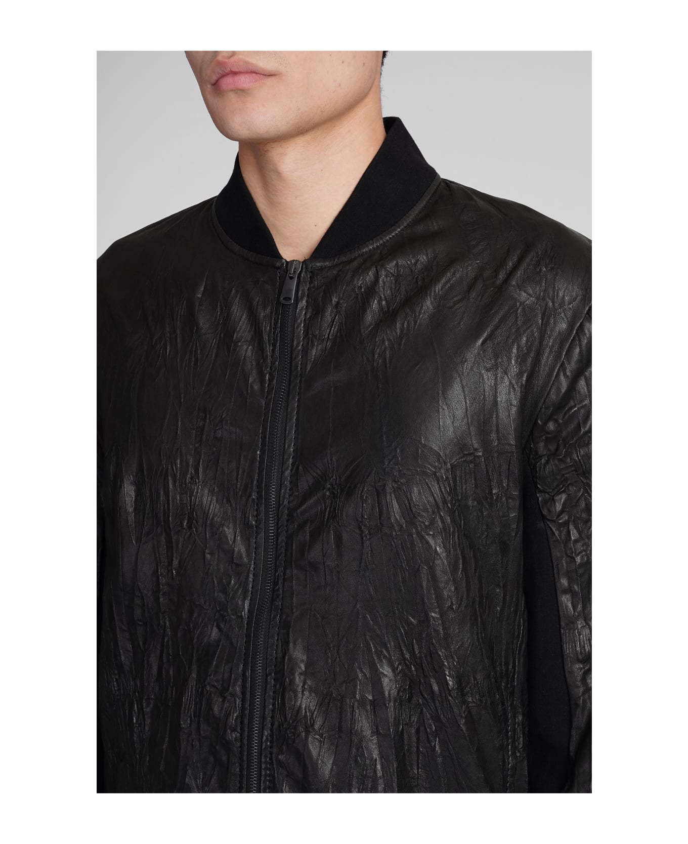 Transit Bomber In Black Leather And Fabric - black ジャケット
