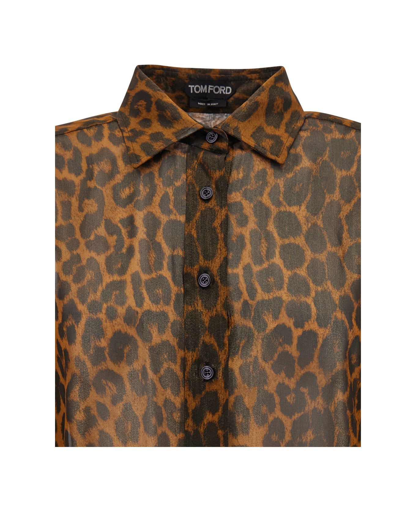 Tom Ford Brown Leopard Print Shirt In Silk Woman - Brown