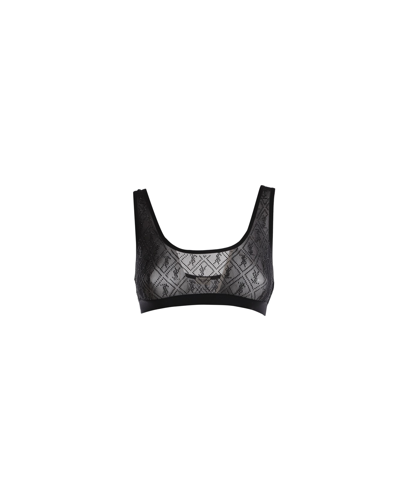 Saint Laurent Tulle Bralette With All-over Rhinestone Monogram - Black