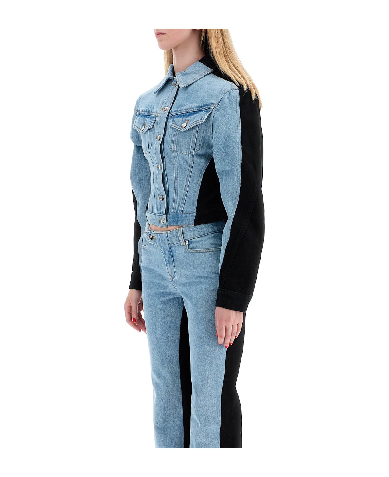 Mugler Bicolor Denim Jacket - TOKYO BLUE BLACK (Blue)