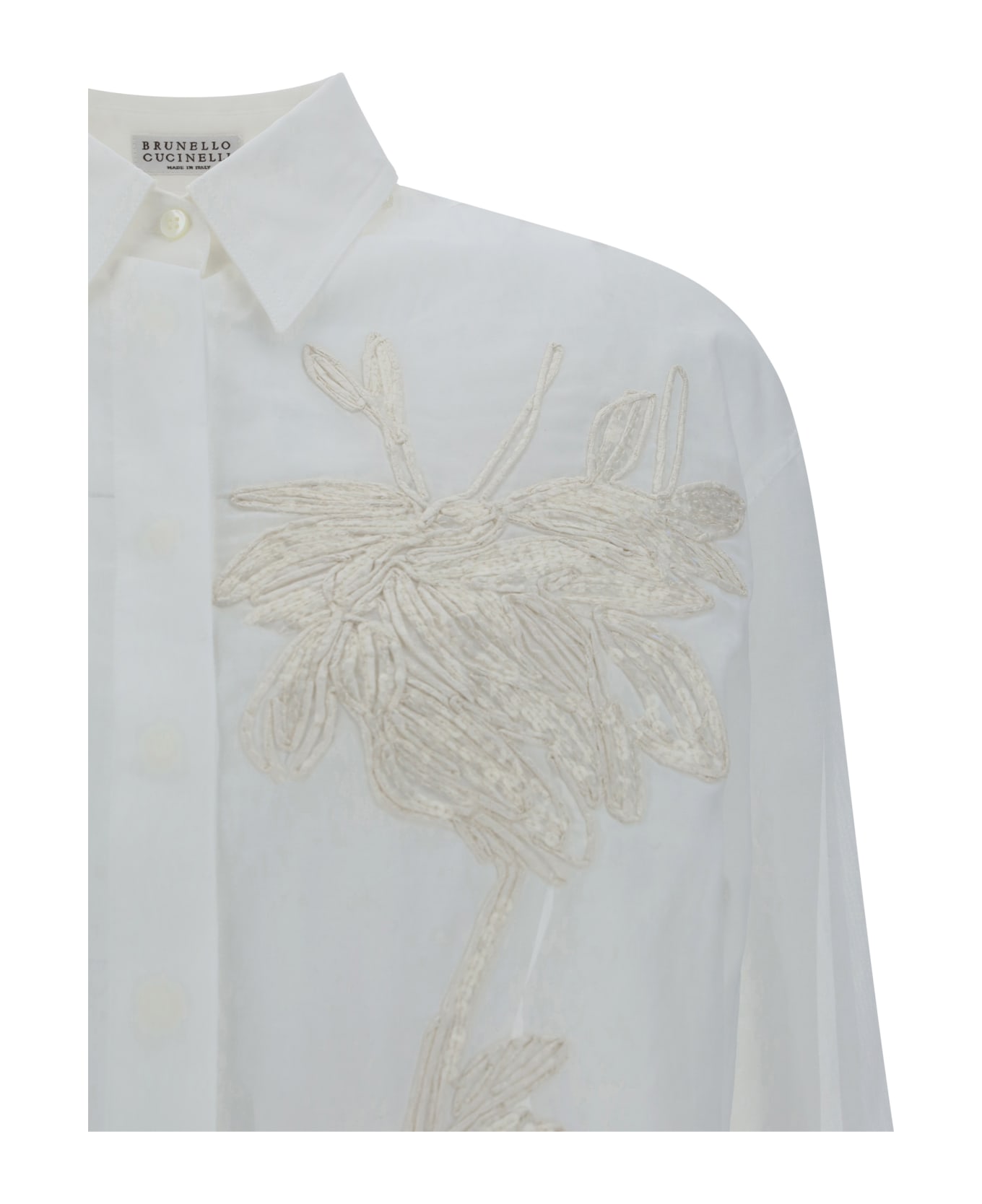 Brunello Cucinelli Floral Embroidery Shirt - Bianco Ottico