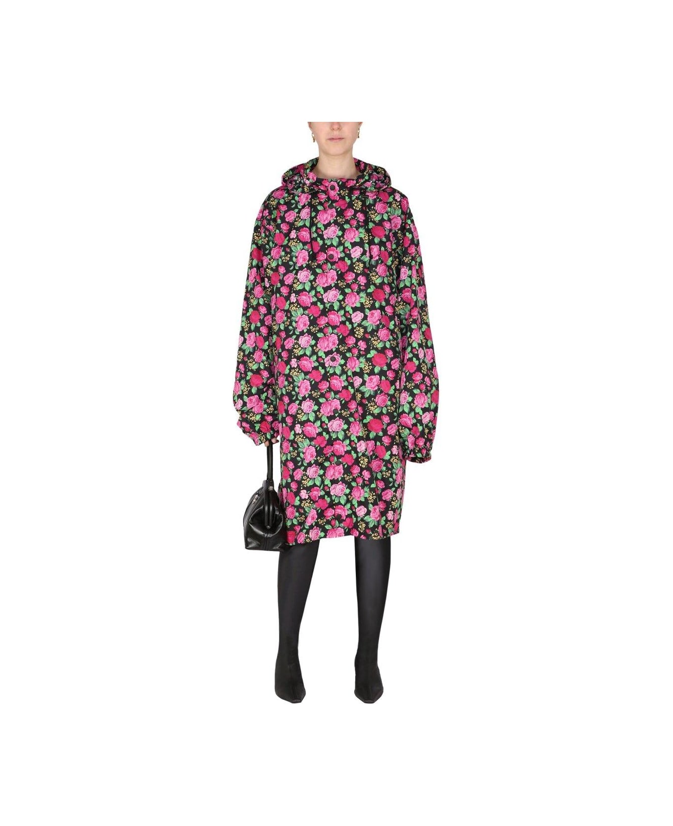 Balenciaga Floral Pattern Hooded Coat - PINK