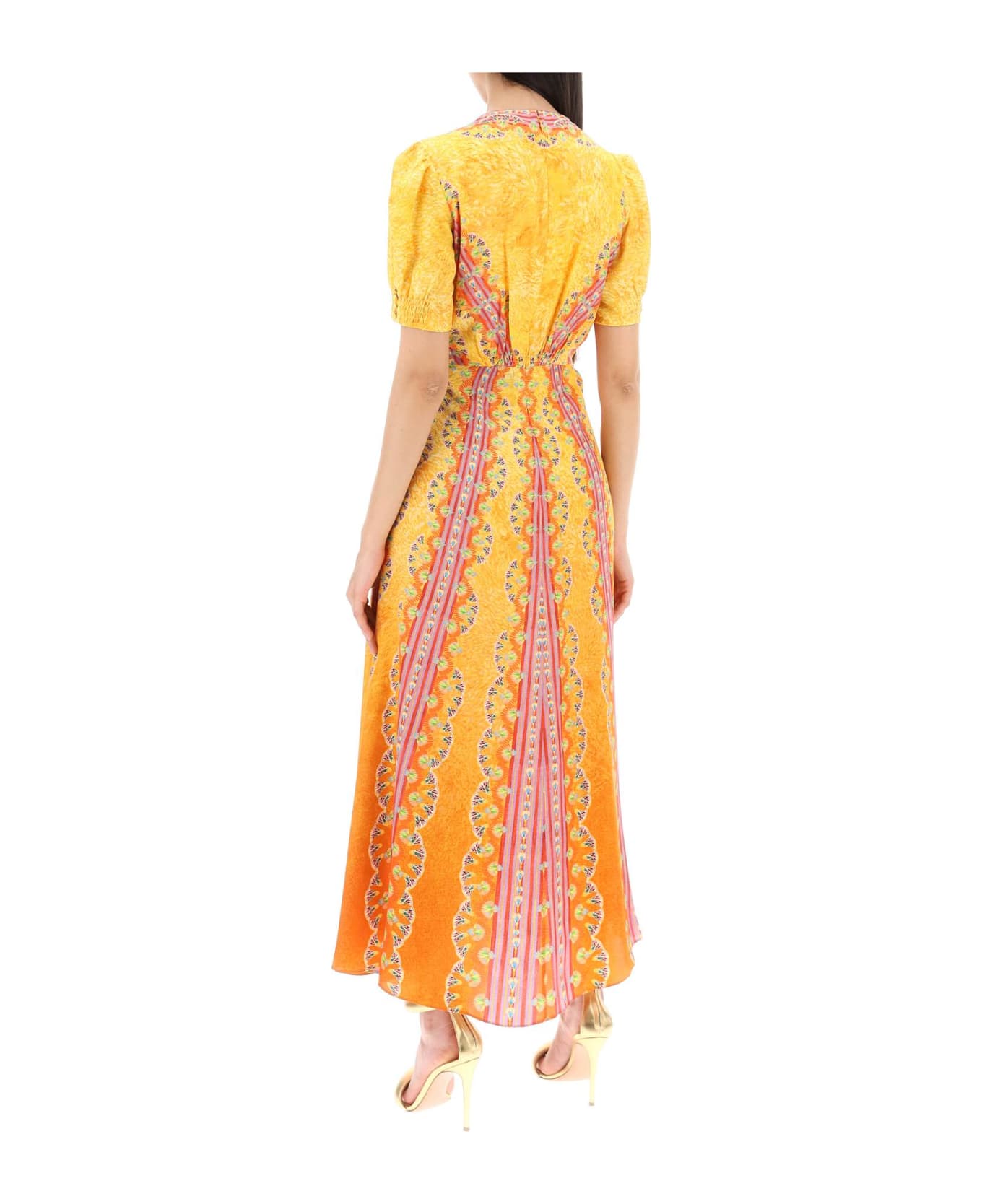 Saloni Long Silk Dress Lea In Eight - CARNIVAL STRIPE PLMT (Yellow)