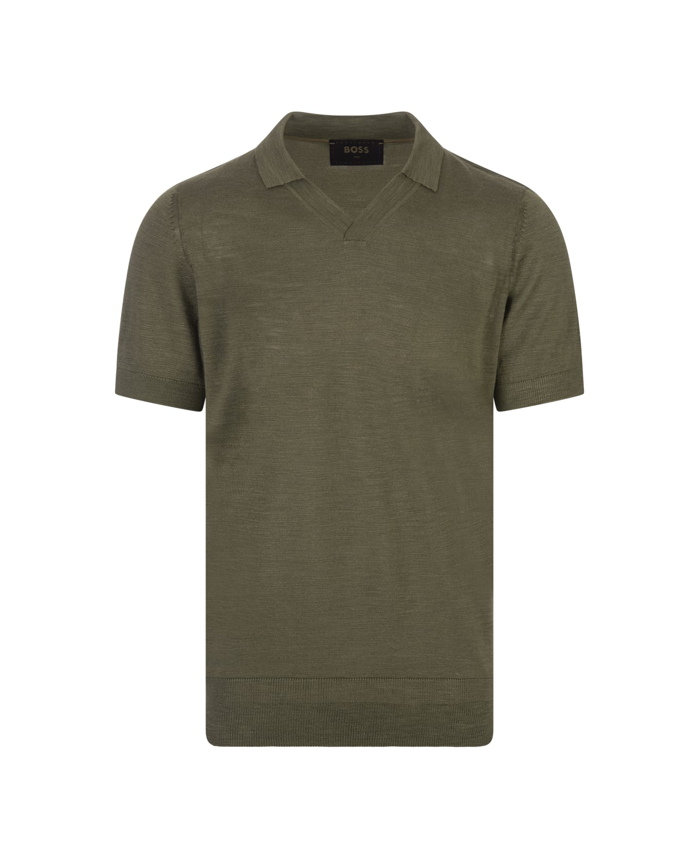 Hugo Boss Olive Green Polo Style Sweater With Open Collar - Green