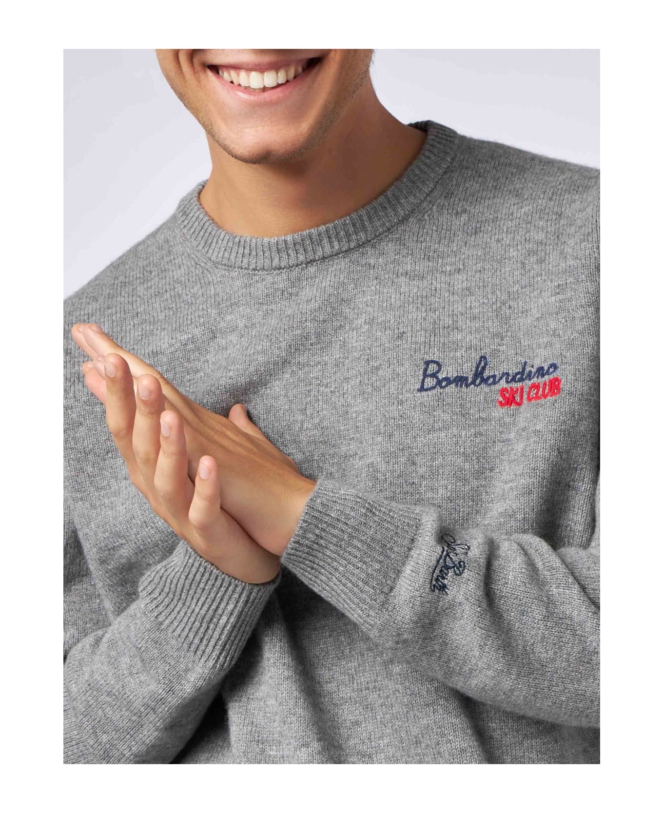 MC2 Saint Barth Man Crewneck Sweater With Bombardino Ski Club Embroidery - GREY