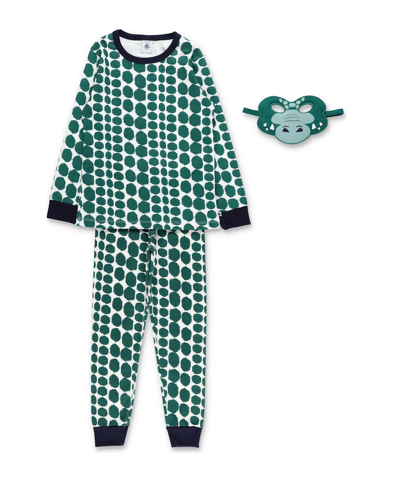 Petit Bateau Kid - Crocodile Print Cotton Pyjama Set With Mask - GREEN / WHITE