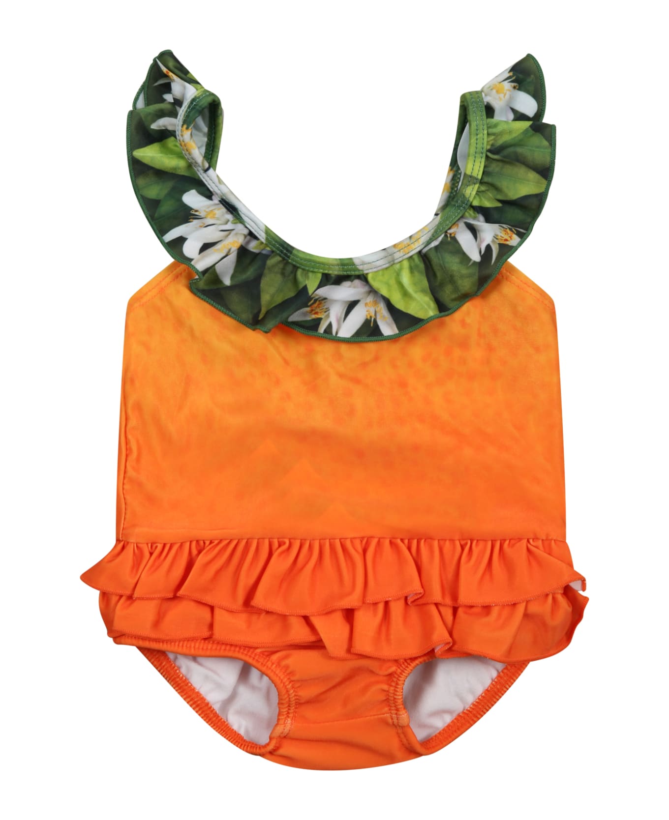 Molo Orange Swimsut For Baby Girl With Logo - Orange