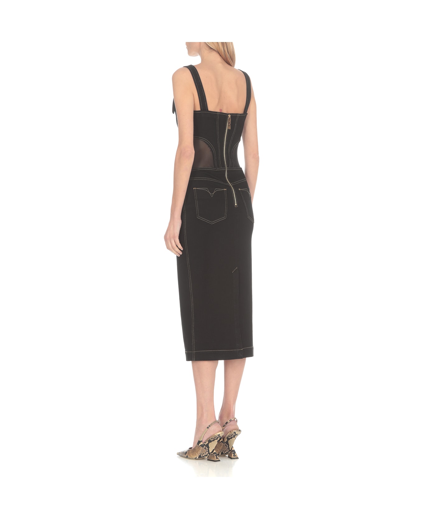 Versace Jeans Couture Contrast-stitching Sleeveless Denim Dress - Black