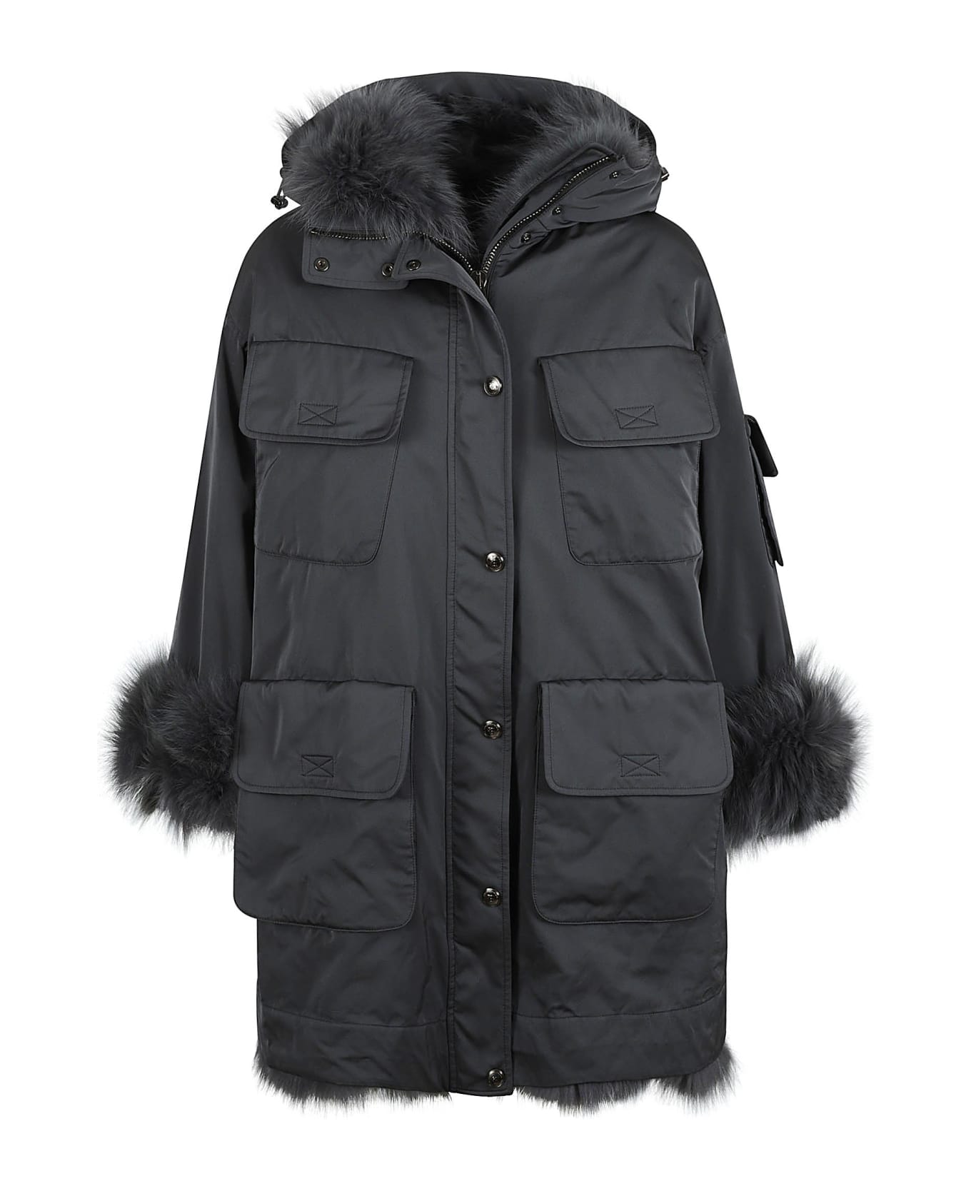 Ermanno Scervino Fur Applique Oversized Jacket - Iron