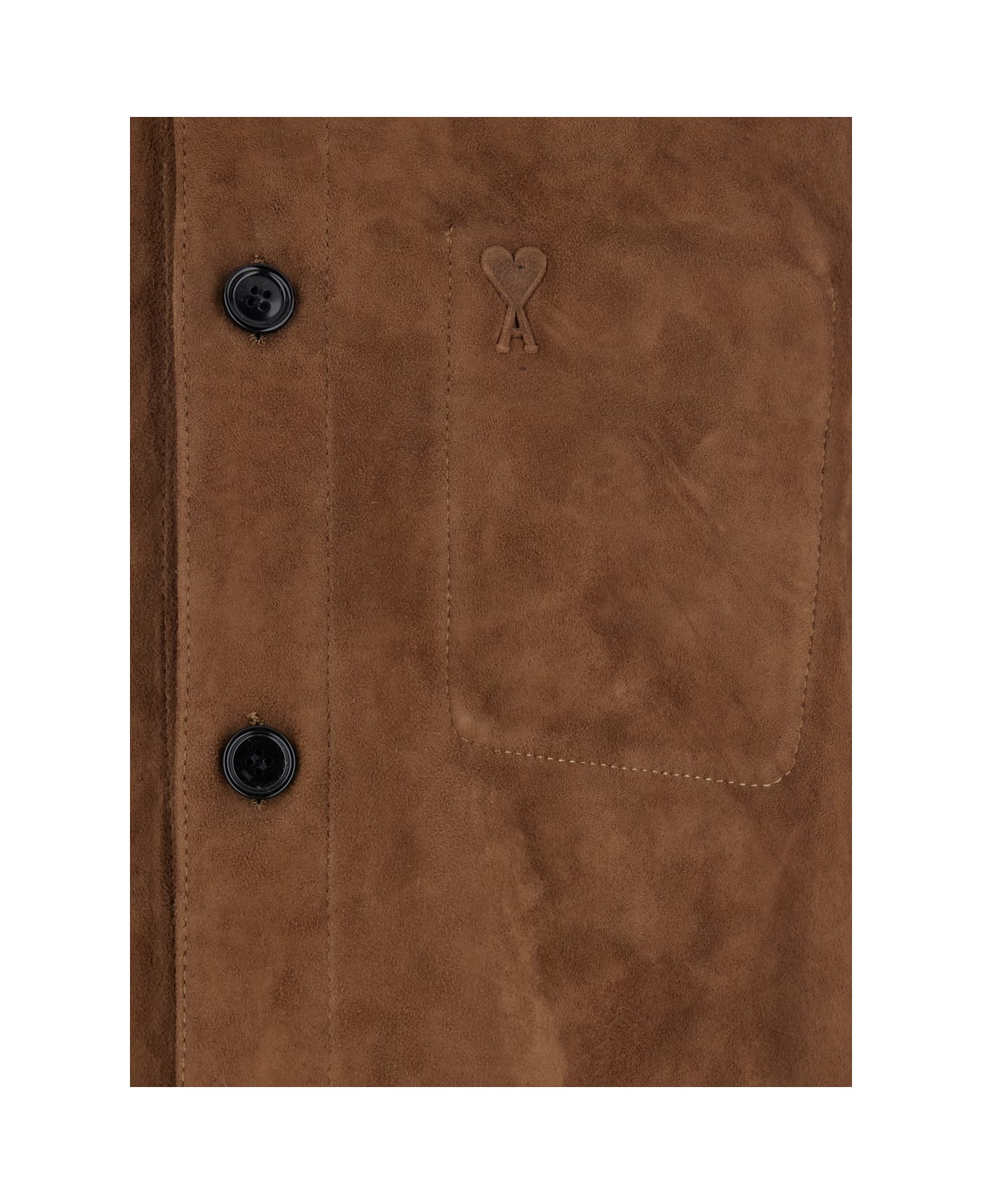 Ami Alexandre Mattiussi Brown Jacket With Tone-on-tone Logo On The Front In Suede Man - BROWN