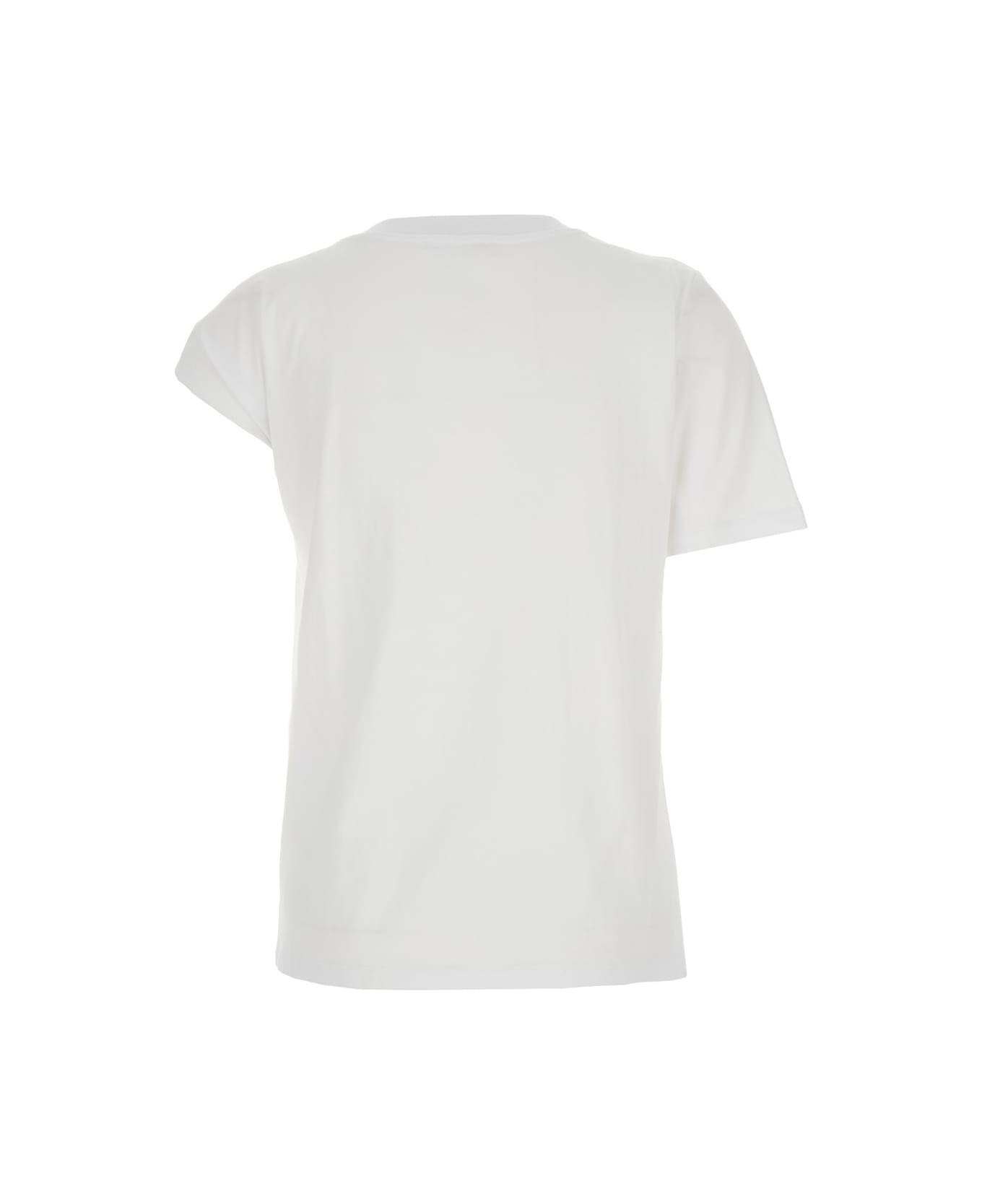 TwinSet White T-shirt With Round Neck And Chain Detail On The Neckline In Cotton Woman - White