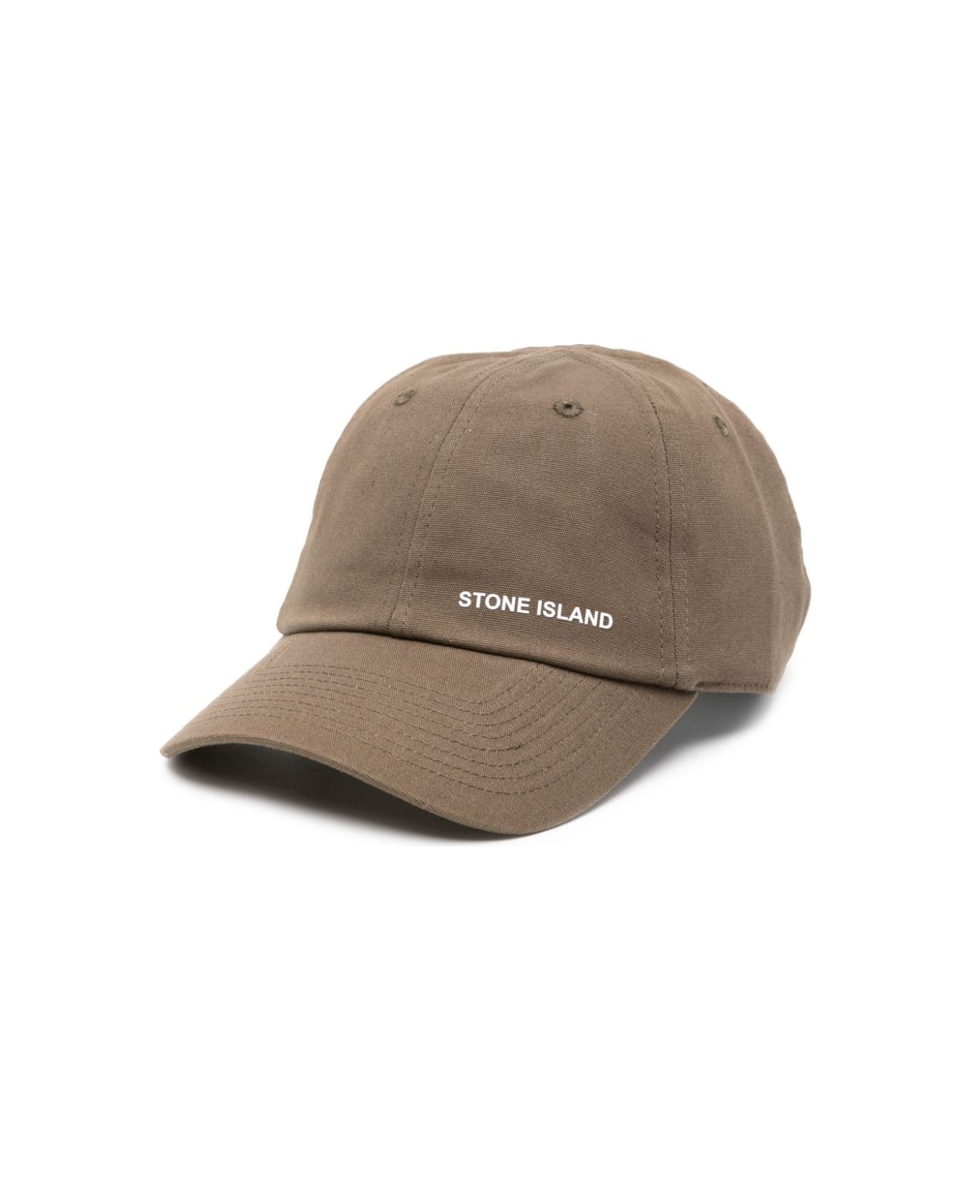 Stone Island Military Green Baseball Hat With Embossed Print - Brown