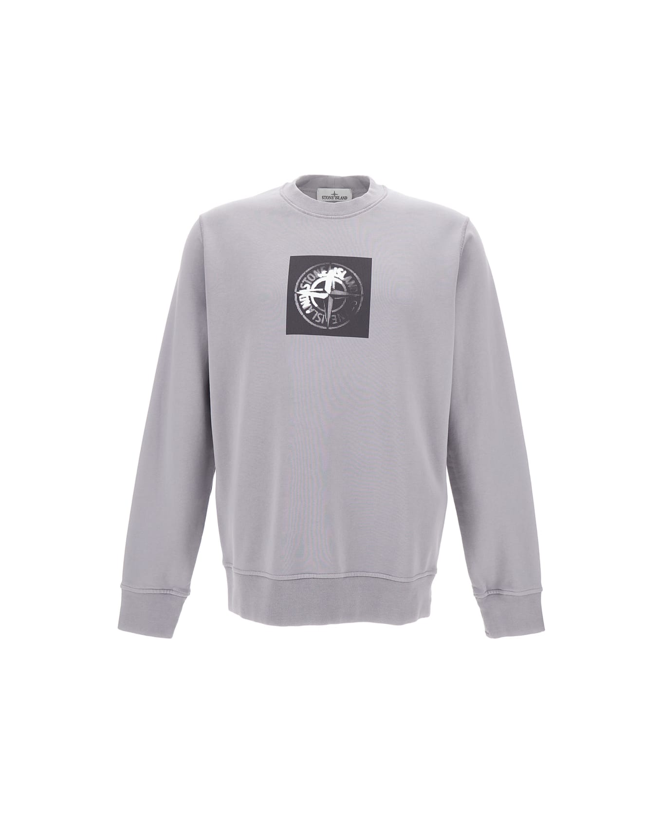 Stone Island Crewneck Sweatshirt With Logo Print - Grey フリース