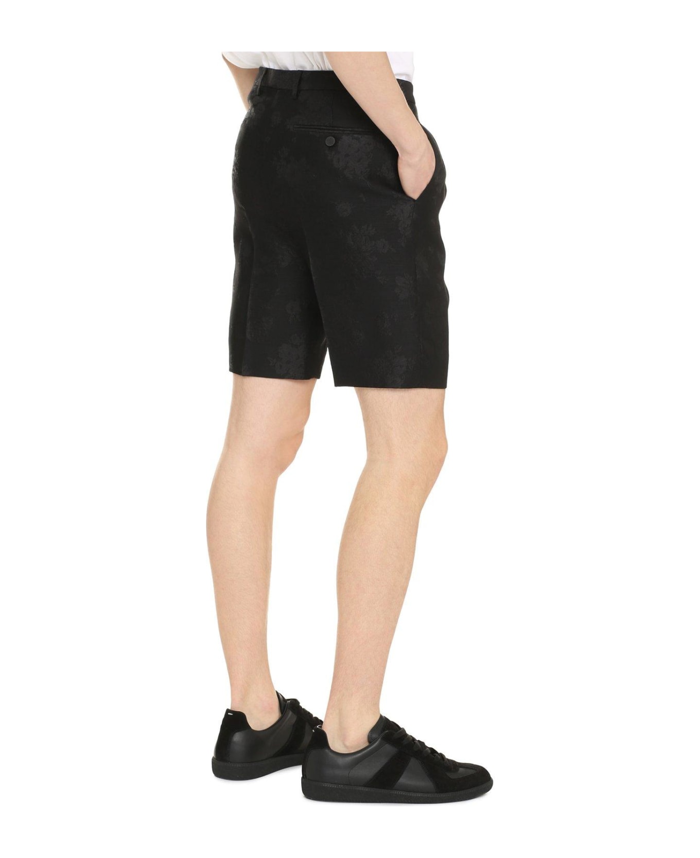 Saint Laurent High Waist Jacquard Shorts - BLACK