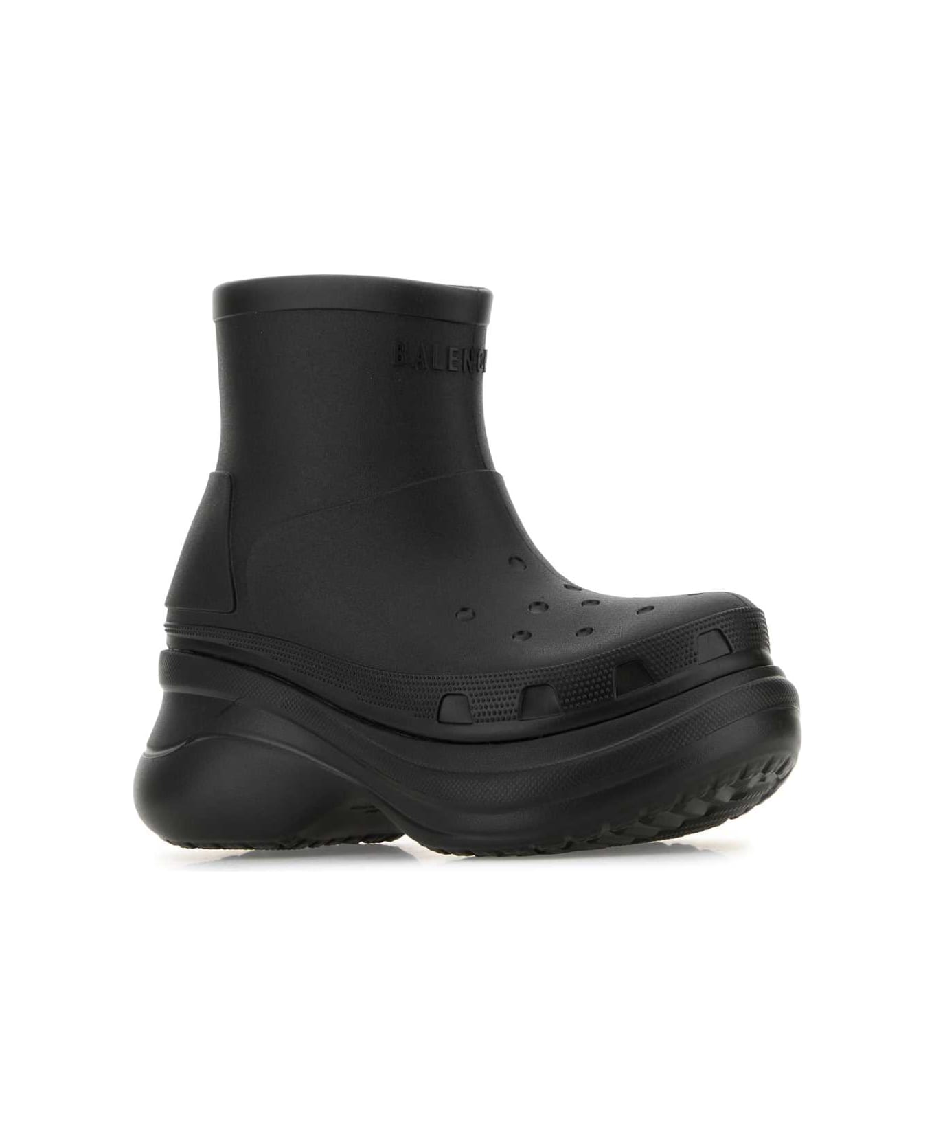 Balenciaga Black Rubber Crocs Ankle Boots - Black