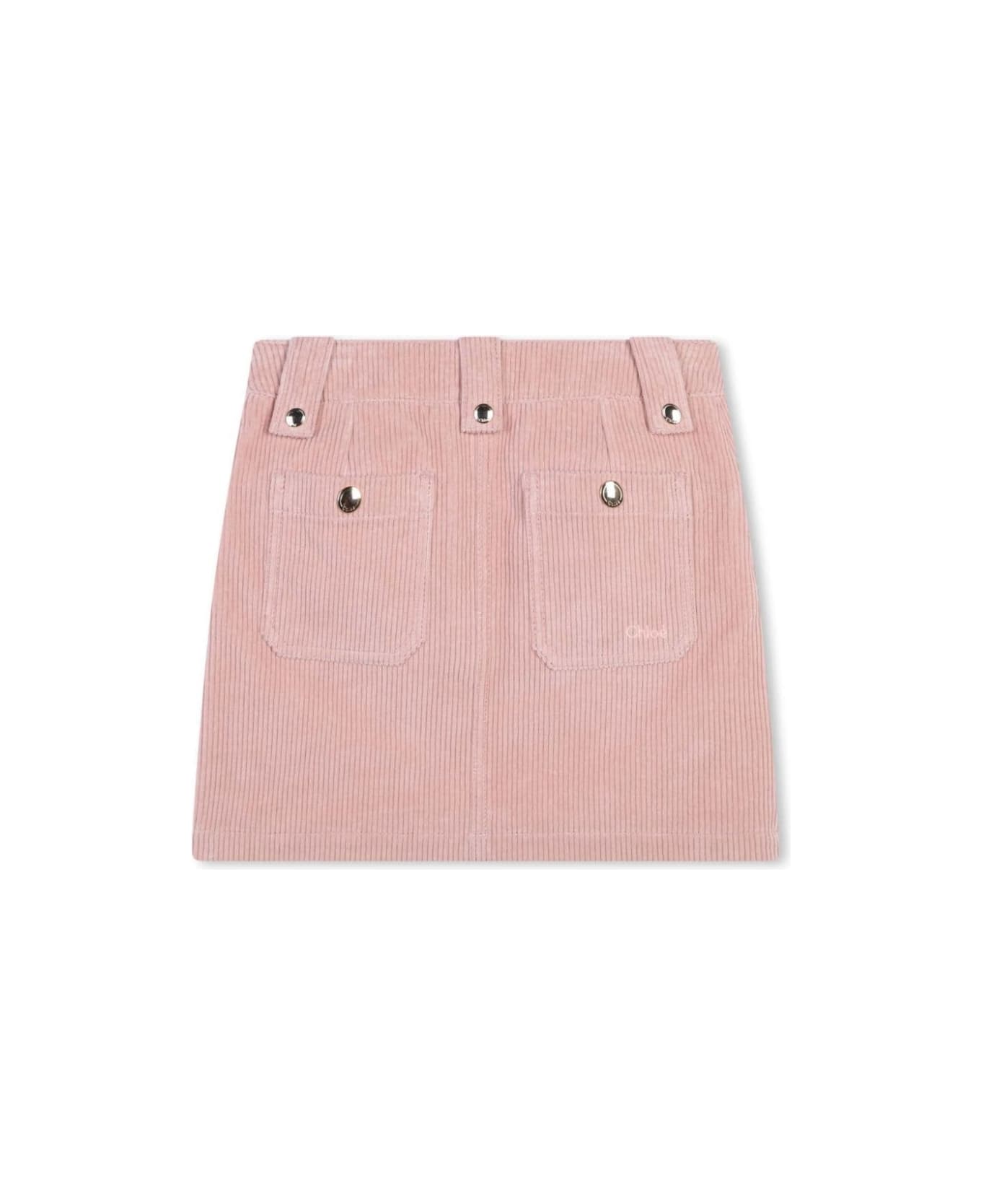 Chloé Pink Skirt With Tonal Logo Embroidery In Ribbed Cotton Girl - Pink
