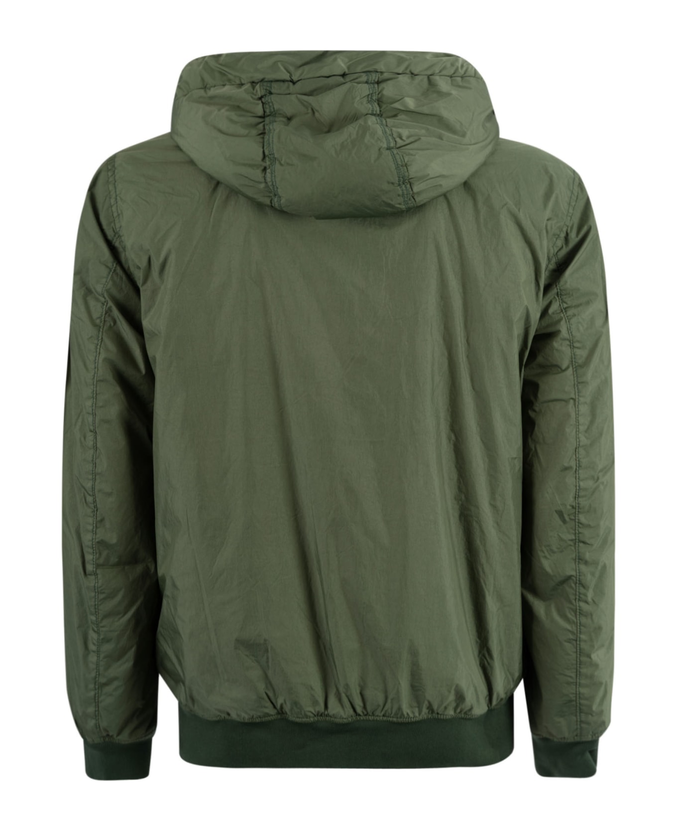 Stone Island Logo Patched Sleeve Zipped Hooded Jacket - Olive