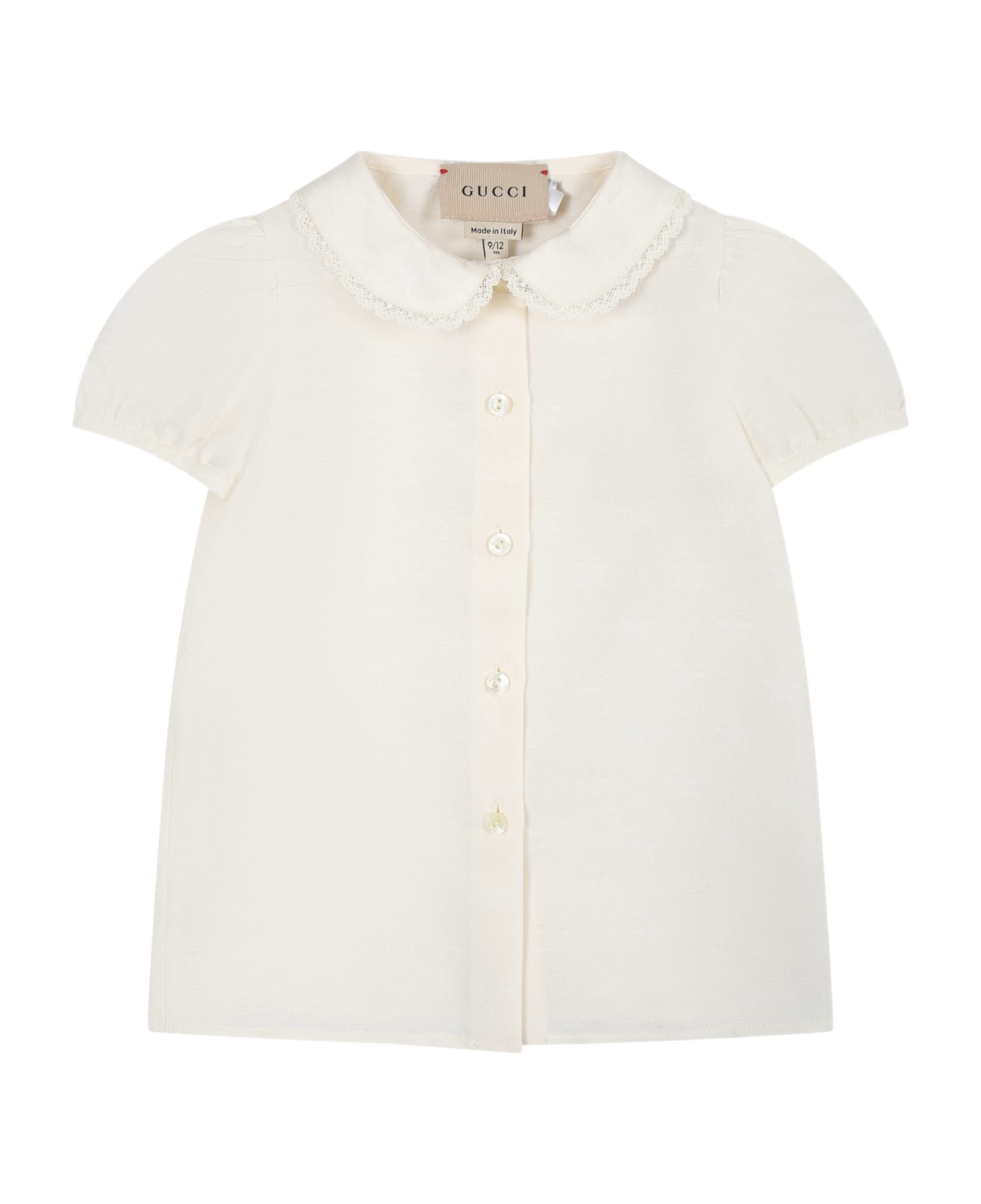 Gucci White Shirt For Baby Girl With Stars And Gg All-over - White