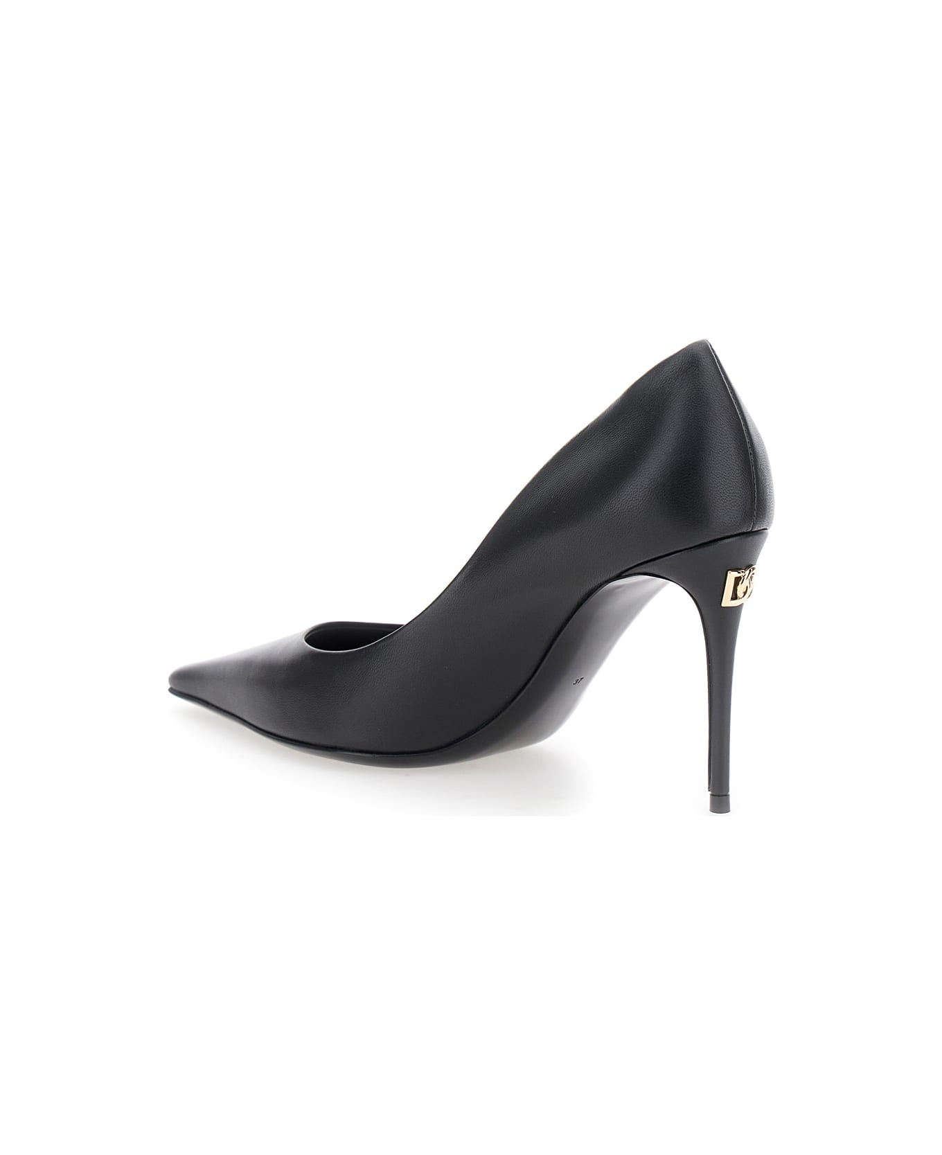 Dolce & Gabbana Black Pointed Pumps With Dg Detail In Leather Woman - Black
