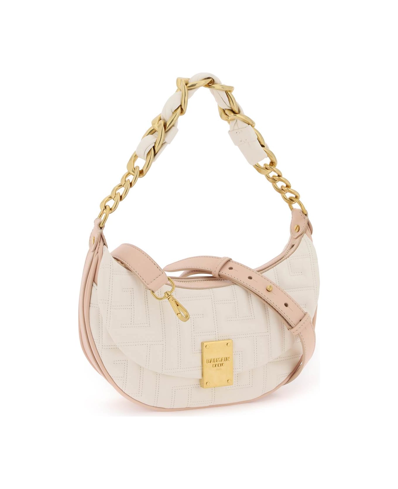 Balmain 1945 Soft Quilted Leather Hobo Bag - CREME NUDE ROSÉ (White) トートバッグ